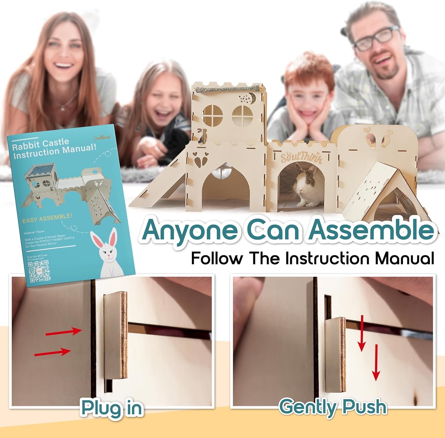 Soulthink® Extra Large Rabbit Hideout and Castle - Easy to Assemble Wooden Rabbit Houses and Hideouts with Ramps and Tunnels Bunny Castle and Rabbit House for Rabbits to Hide and Play Indoor - Image 5