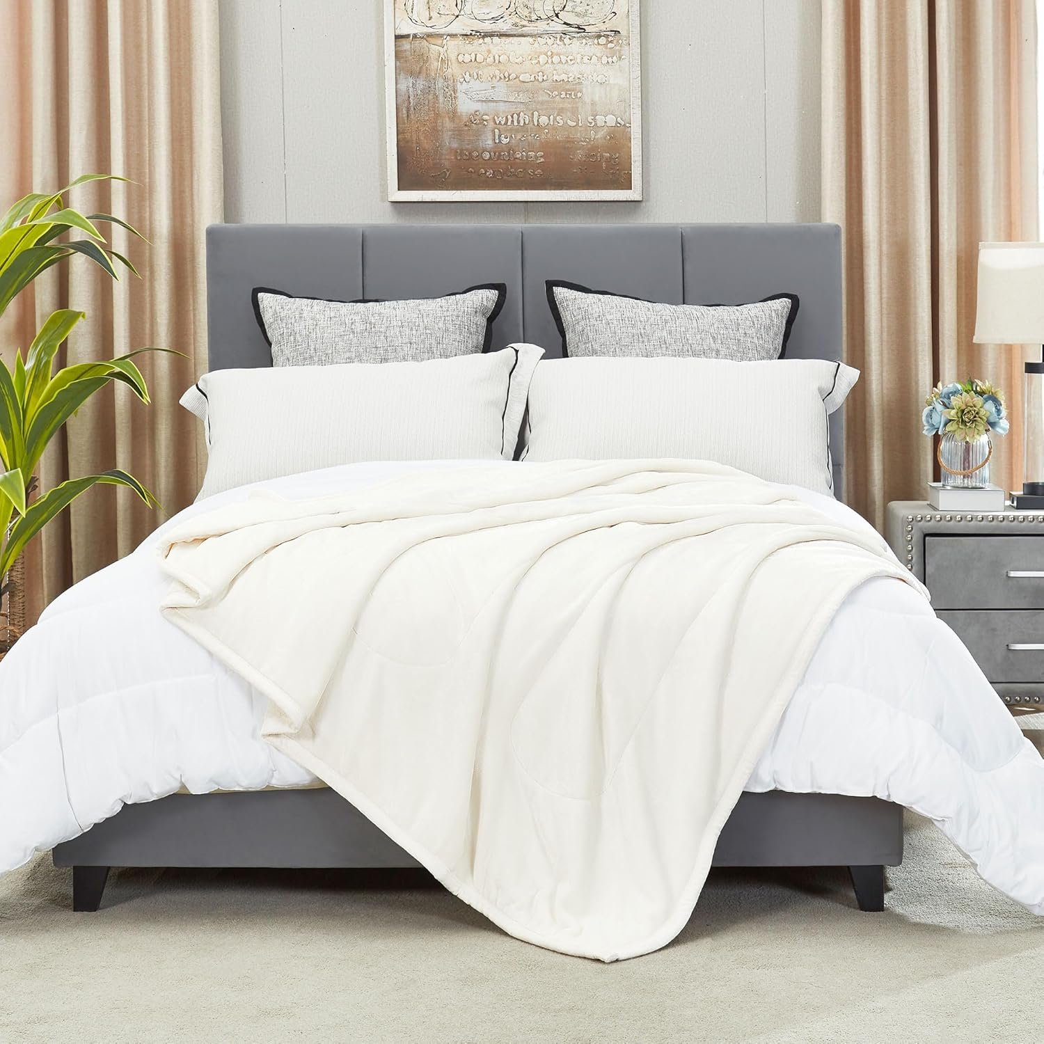 DREAMNINE Extra Thick 3 Layers Soft Flannel Fleece Blanket for Couch Sofa 50" x 60", Luxury Warm Fuzzy Velvet Blanket for Winter, Solid Cozy Plush Microfiber Blanket for Bedroom, Washable, Cream White - Image 7