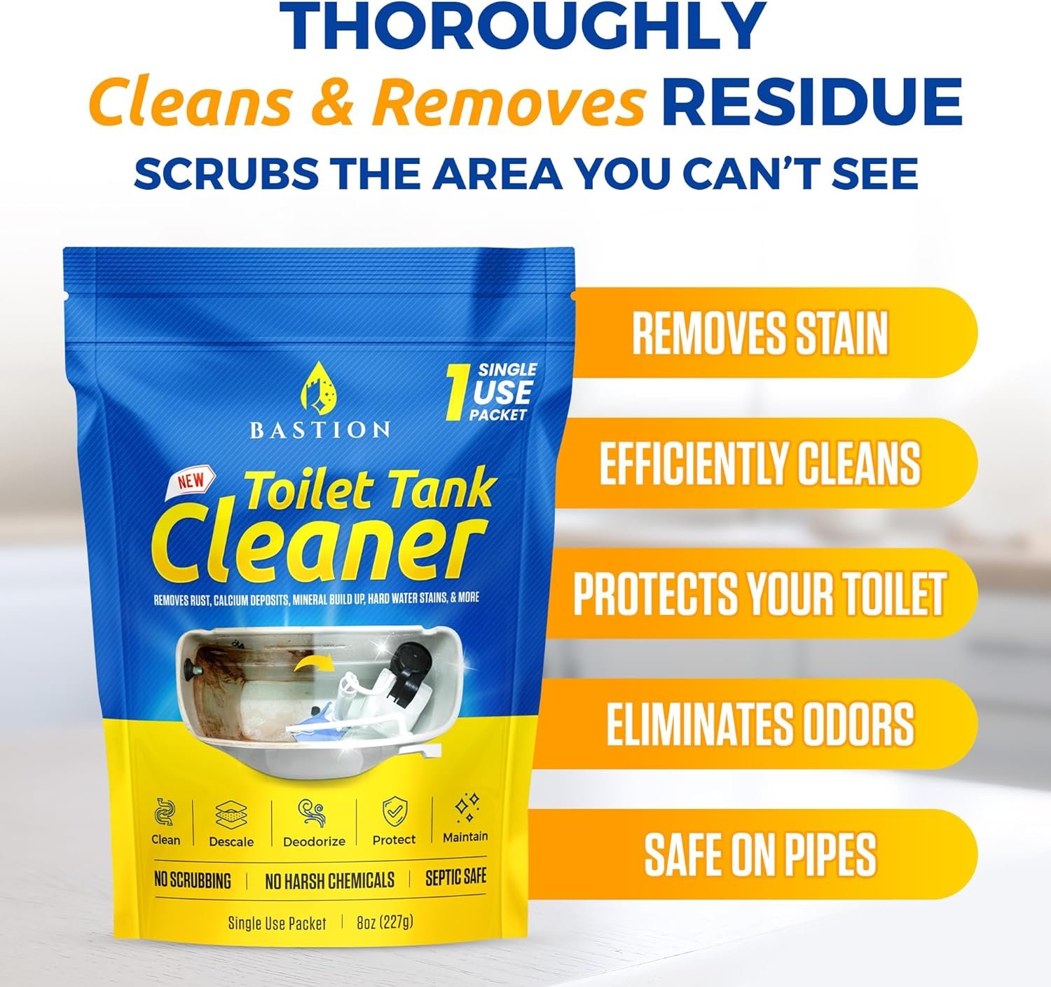 Bastion Toilet Tank Cleaner - 6-Uses. (*Not For Toilet Bowl*) Removes Rust, Minerial Deposits, Hard Water Stains, & Calcium Build Up. Contains 6 X 8oz Single Use Packets - Image 6