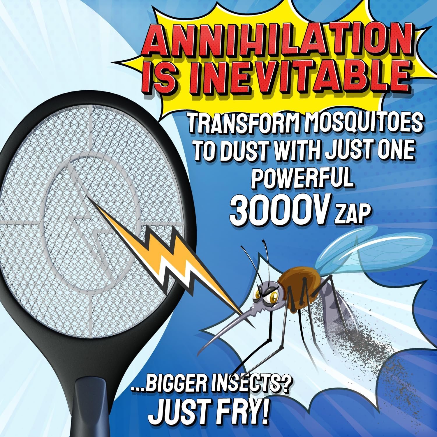 Bug Zapper Racket - Electric Fly Swatter & Mosquito Zapper for Indoor/Outdoor Insect Control - Battery-Operated Tennis Racket Zap - Lightweight & Portable High Voltage Bug Zapper - Black Mamba - Image 4