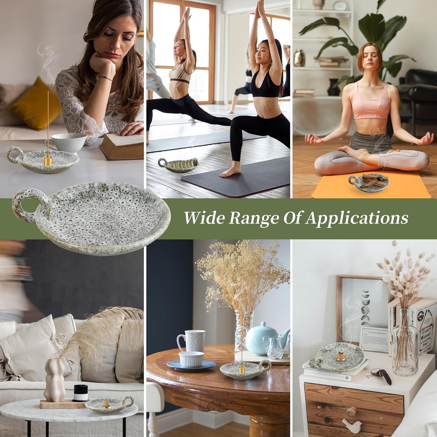 5 in 1 Ceramic Incense Holder Ash Catcher, Multi-Funtional Palo Santo Holder for Sage Sticks Cones Candle, Ideal for Meditation, Relaxing, Easy to Clean(Green - Image 5