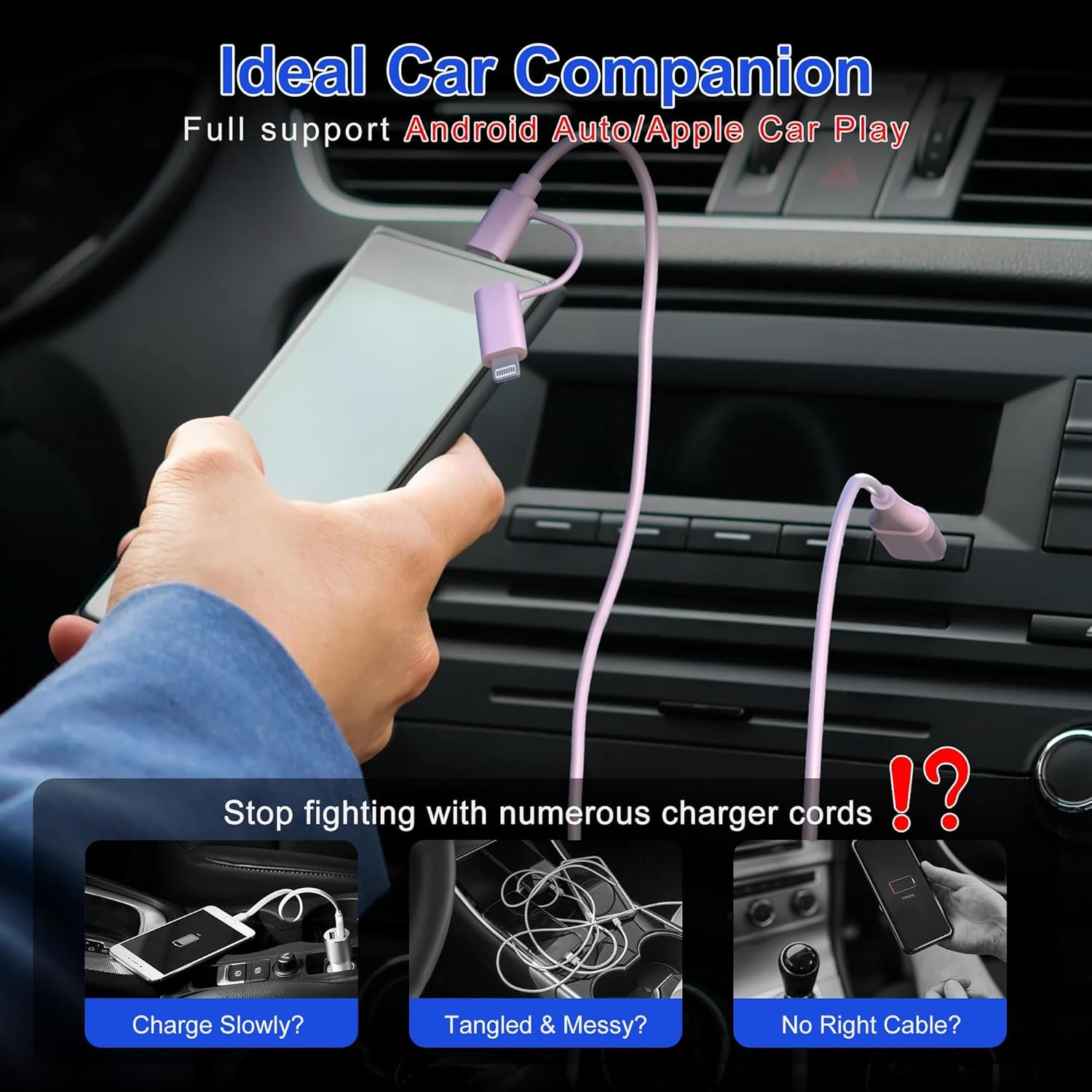 Coiled USB C to Lightning Cable 4 in 1, PD 60W Fast Charging & Data Sync,6FT Multi Charging Cable for Apple CarPlay & Android Auto,USB/USB C to USB C/Lightning Cable Combo for iPhone/Pad/Android,Pink - Image 5