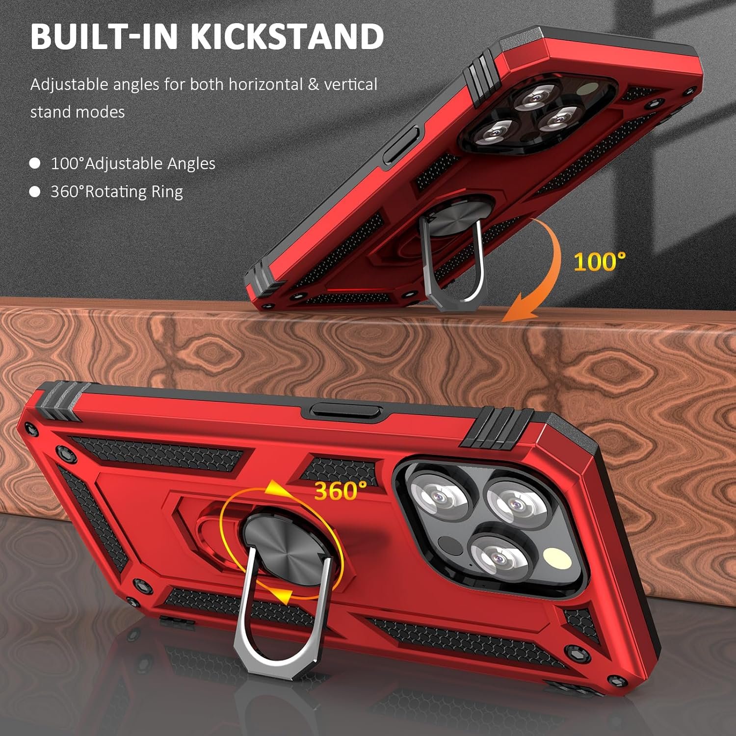 ADDIT Case for iPhone 15 Pro Max Phone Case iPhone 15 Pro Max Case, with Kickstand Ring, Support Magnet Car Mount, Military Grade, Heavy Duty, for iPhone 15 Pro Max Case Red - Image 7