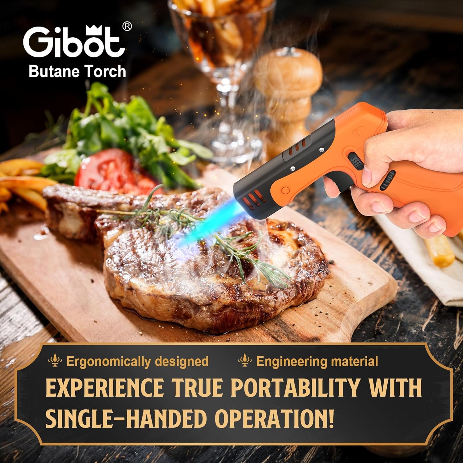 GIBOT Butane Torch Lighter Gun, Refillable Cooking Torch with Adjustable Flame & Safety Lock, Ergonomically Designed Gun lighter for Cooking Welding Grill Industrial Butane Gas Not Included(Orange) - Image 5