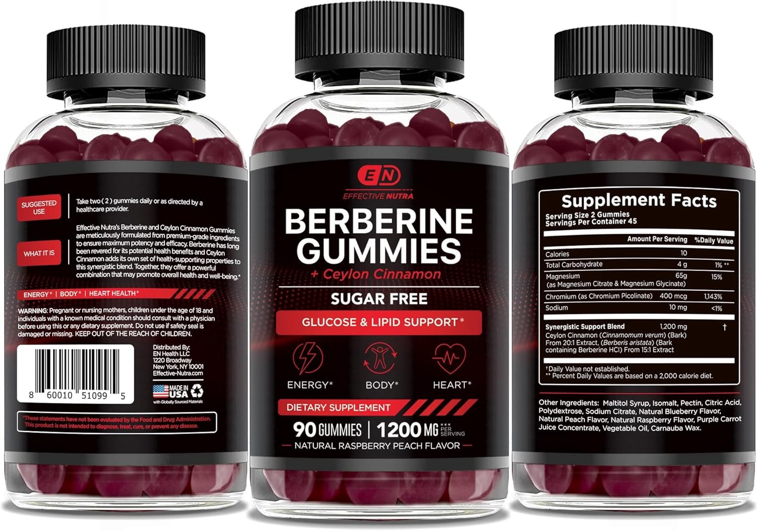 Berberine Gummies with Ceylon Cinnamon Sugar Free – 1200mg for Blood Sugar Support, Heart Health, and Energy Boost – Vegan, Non-GMO, 90ct - Image 8