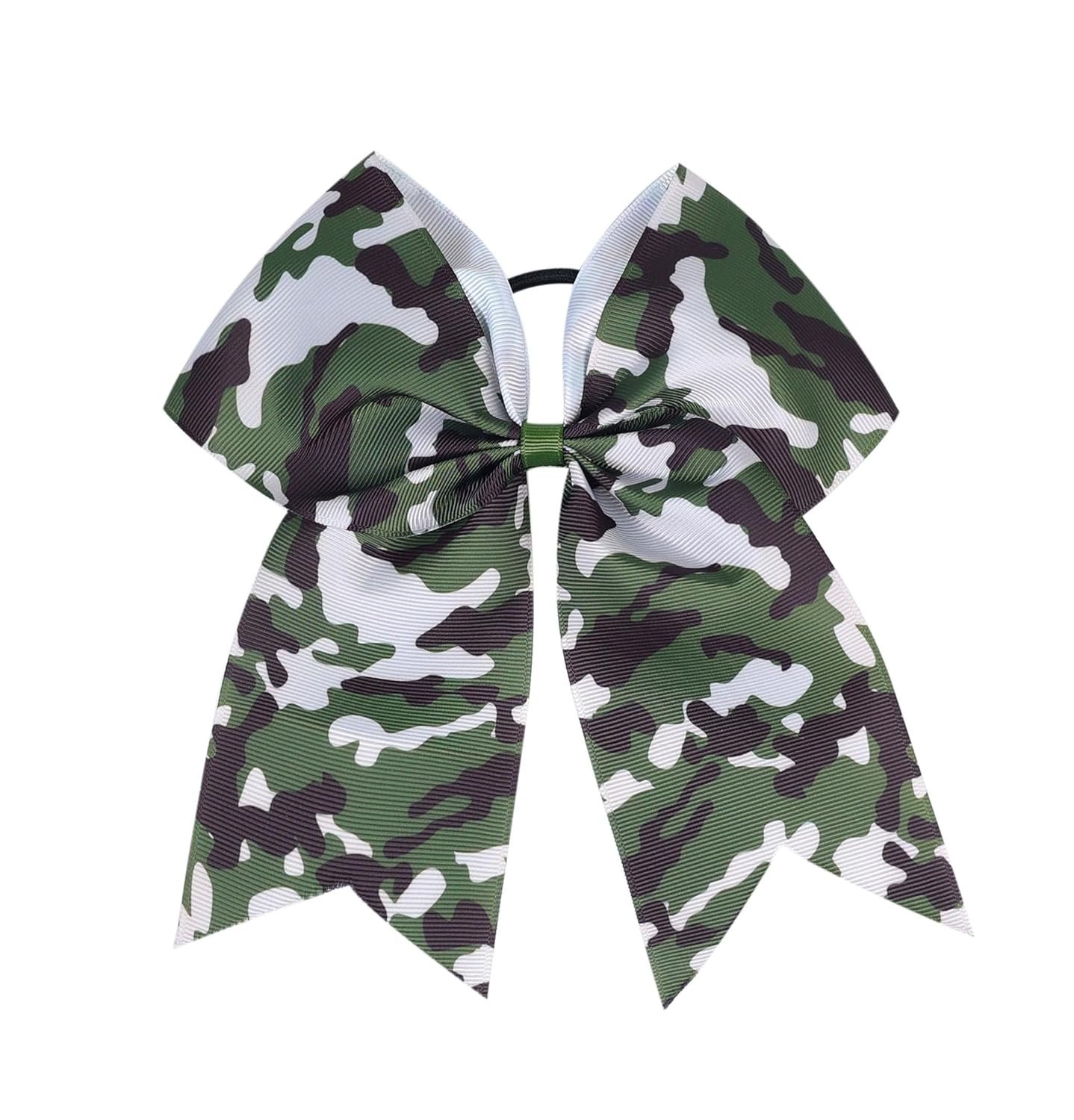 7"Camo Cheer Bow Cheer Bows Full Camouflage Ponytail Hair Ties Ponytail Holder Accessories.(FQ9) (2 pcs Set B) - Image 4