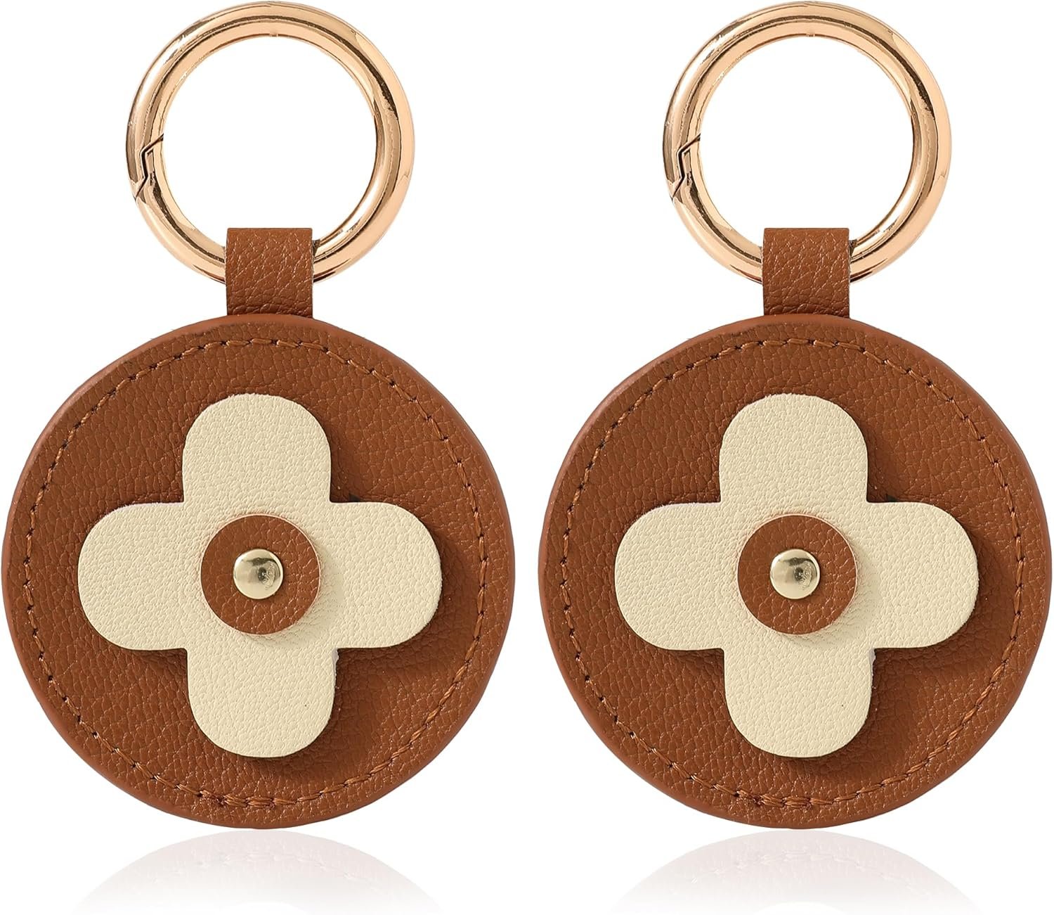 Leather AirTag Holder Keychain, Protective GPS Case for Apple AirTag Item Finders Accessories - Image 2