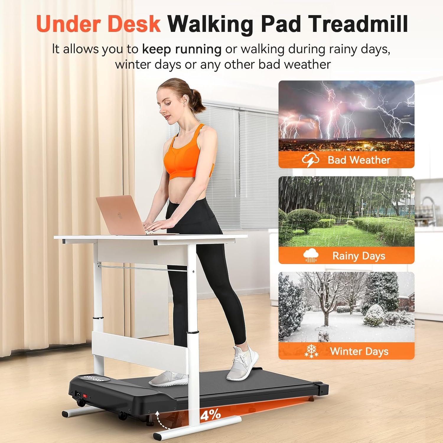THERUN Walking Pad with Incline, Portable Mini Manual Incline Treadmills for Home/Office, Walking Pad Treadmill 2.5HP, Walking Jogging Machine with 265 lbs Weight Capacity Remote Control LED Display - Image 7