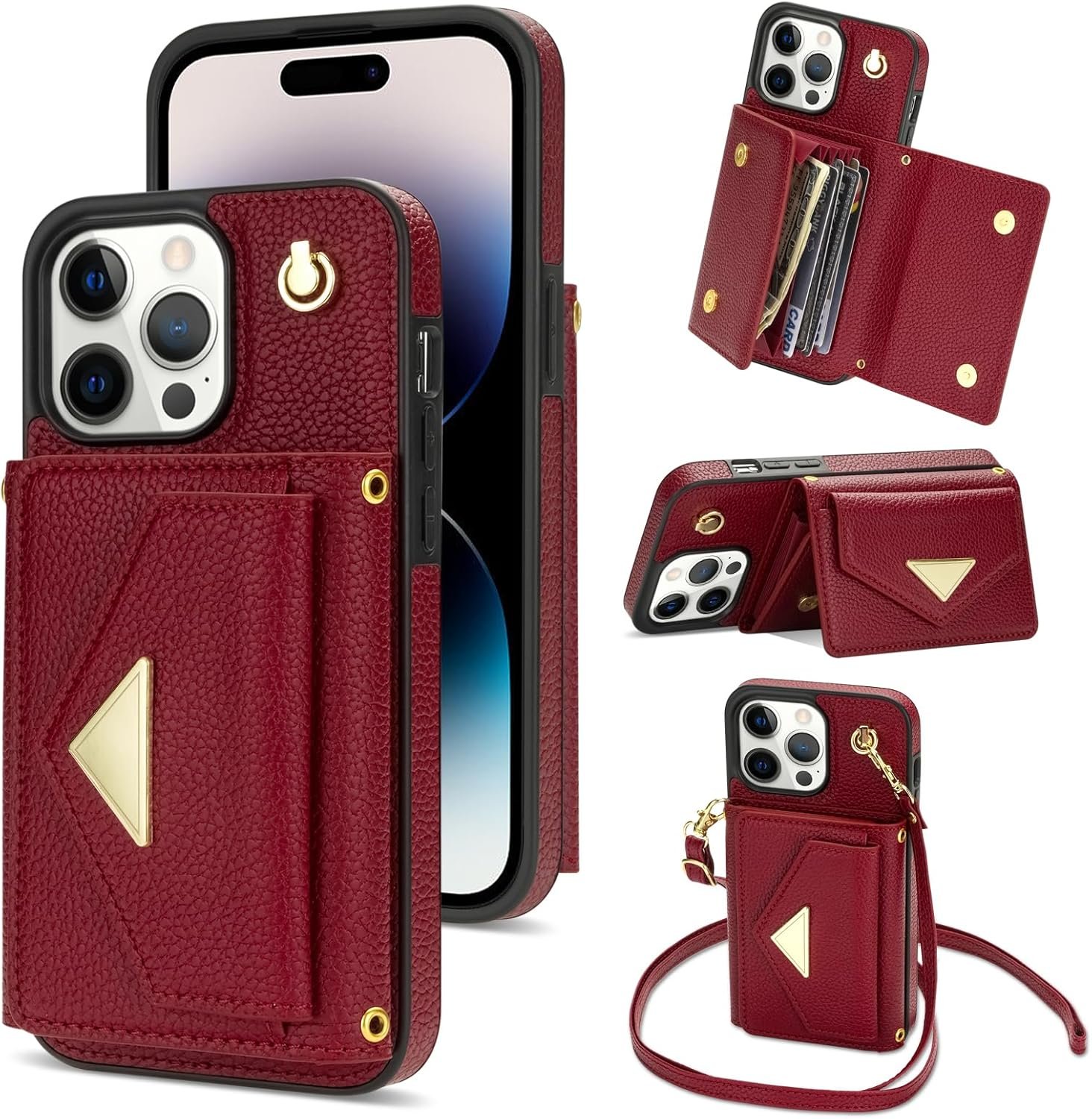 Phone Case for iPhone 15 Pro 6.1 inch Wallet Cover RFID Blocking Credit Card Holder with Crossbody Strap Lanyard Stand Leather Cell Accessories iPhone15Pro 5G i i-Phone i15 iPhone15 15Pro Girls Red - Image 2