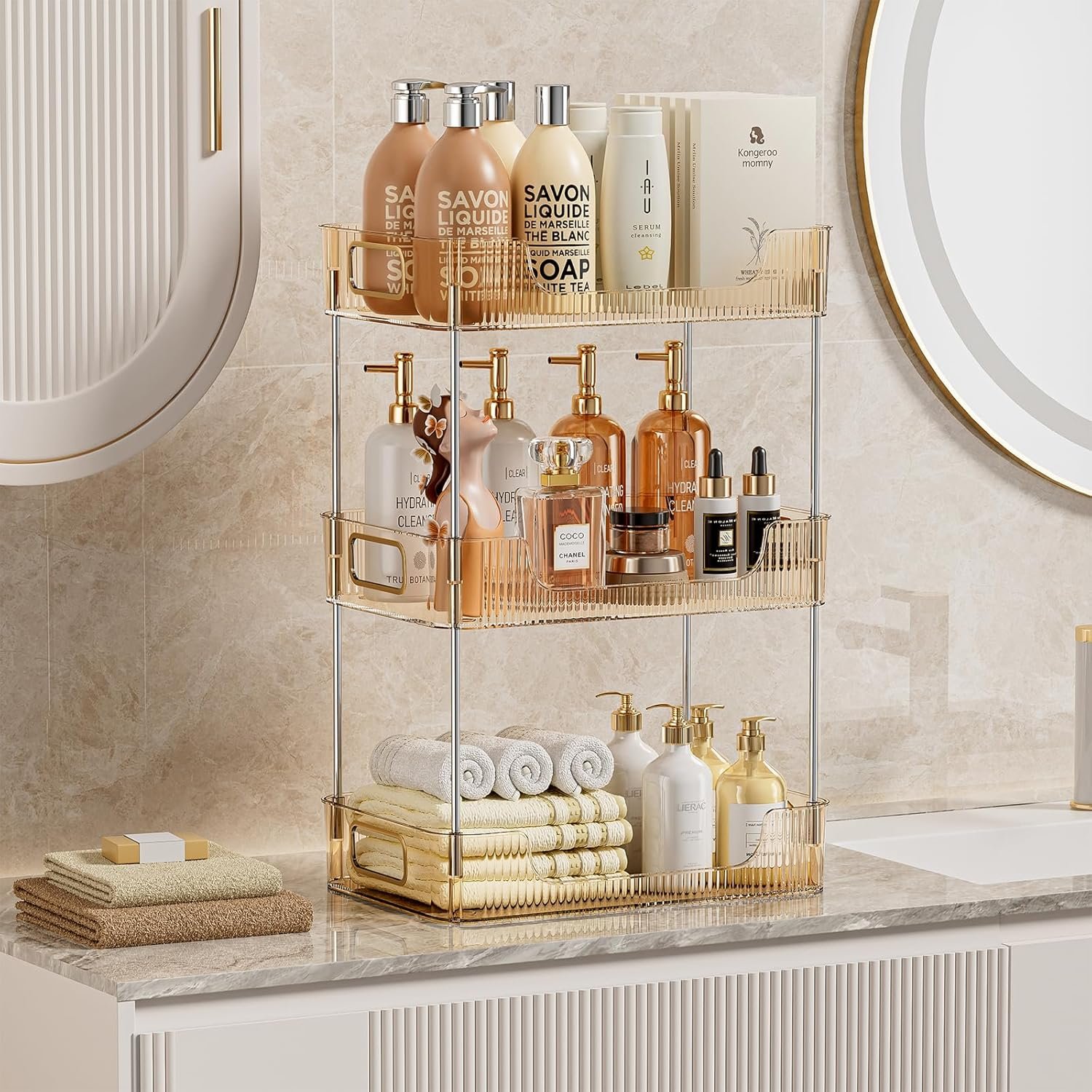 KSDSOAM 3 Tiers Bathroom Countertop Organizer, Cosmetics Skincare Organizers Holder for Perfume, Bathroom Organizers and Storage for Dresser Vanity Tray Sink (Gold) - Image 5