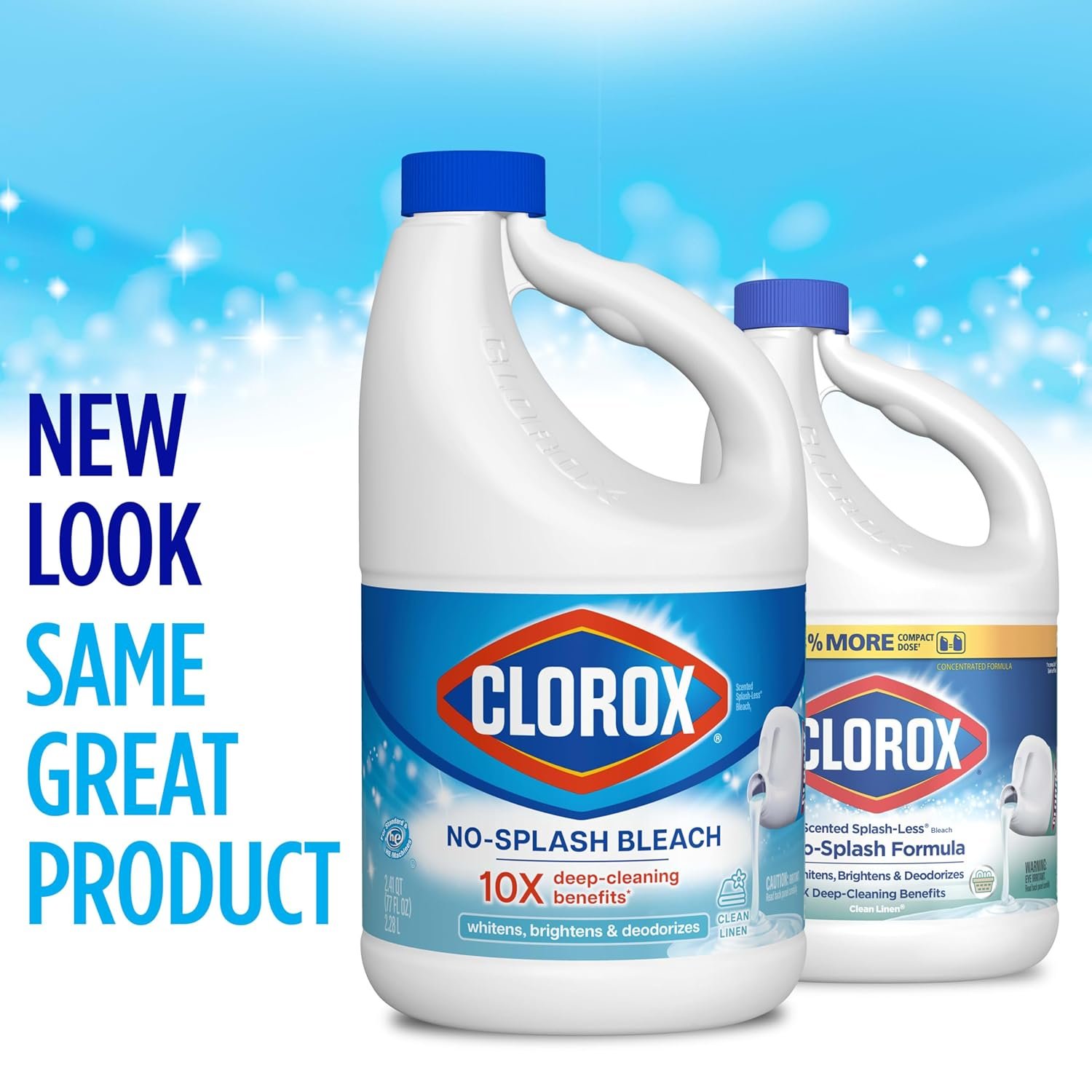 Clorox Splash-Less Bleach, Concentrated Formula, Clean Linen, 77 Ounce Bottle (Package May Vary) - Image 3