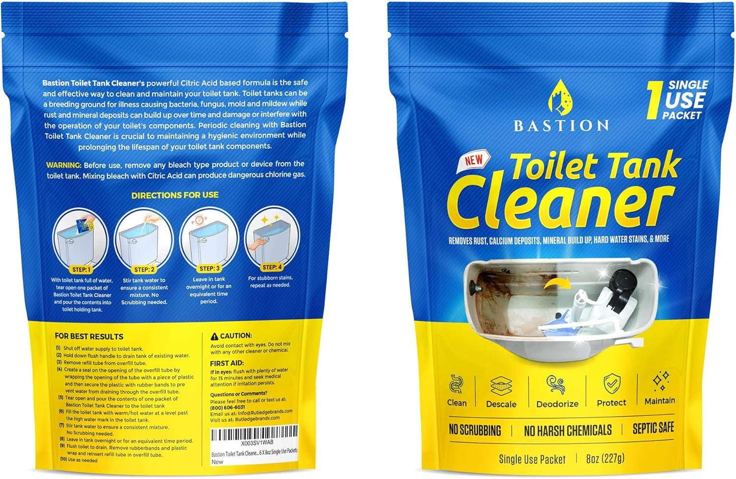 Bastion Toilet Tank Cleaner - 6-Uses. (*Not For Toilet Bowl*) Removes Rust, Minerial Deposits, Hard Water Stains, & Calcium Build Up. Contains 6 X 8oz Single Use Packets - Image 10