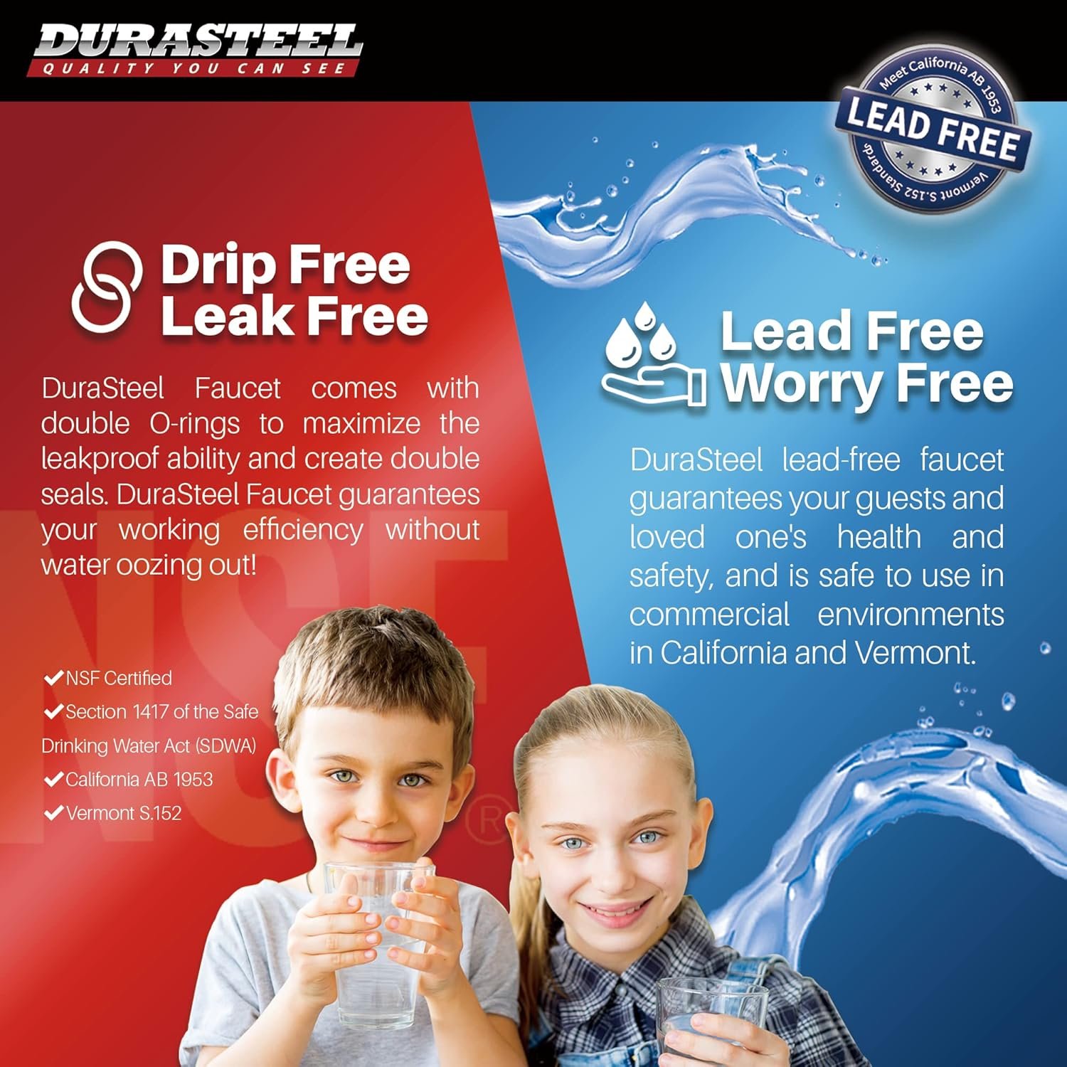 Kitchen Sink No Lead Faucet - DuraSteel 8" Center Wall Mounted Commercial Kitchen Sink Faucet with 8" Swivel Spout - NSF Certified - Dual Lever Handles - Brass Constructed & Chrome Polished - Image 7