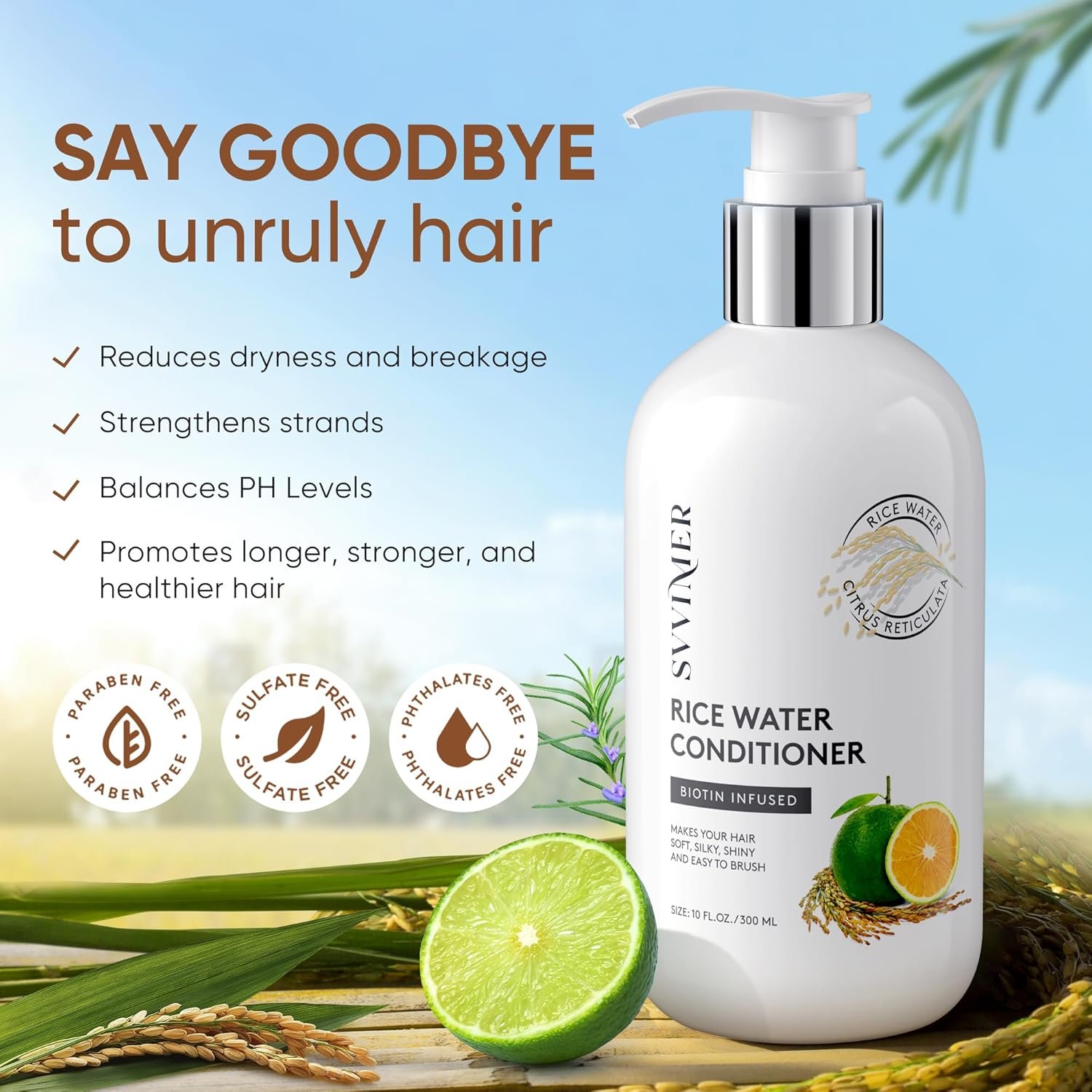 Rice Water Hair Growth Conditioner - Thickening Conditioner with Biotin for Hair Loss and Thinning Hair - Sulfate Free for Women and Men 10 Fl Oz (Pack of 1) - Image 3