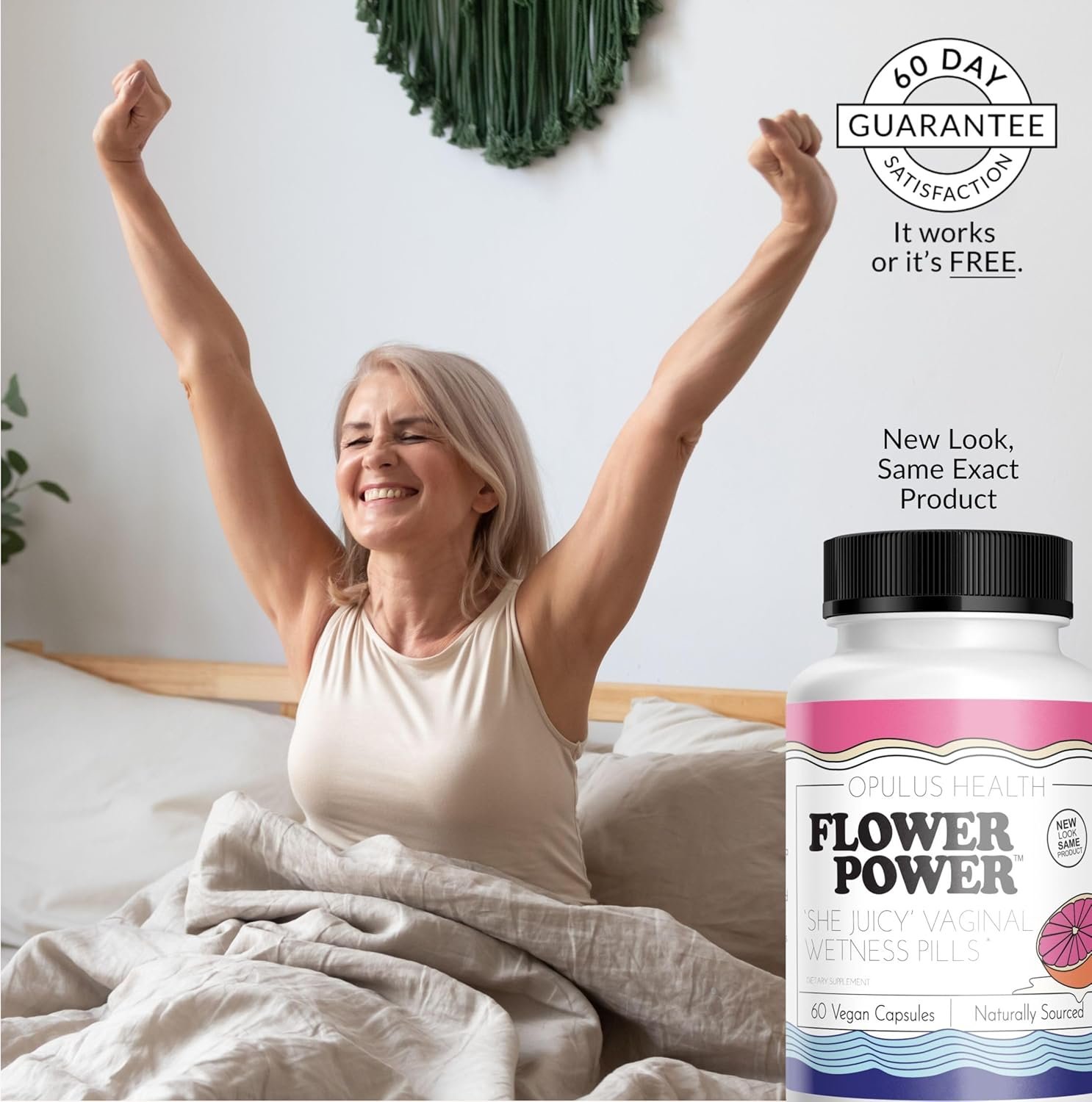 Flower Power She Juicy Vaginal Moisturizer | Feminine Care for Women - 60 ct - End Vaginal Dryness with Slippery Elm Bark | Feminine Care for Vaginal Health - Made in USA - Image 9