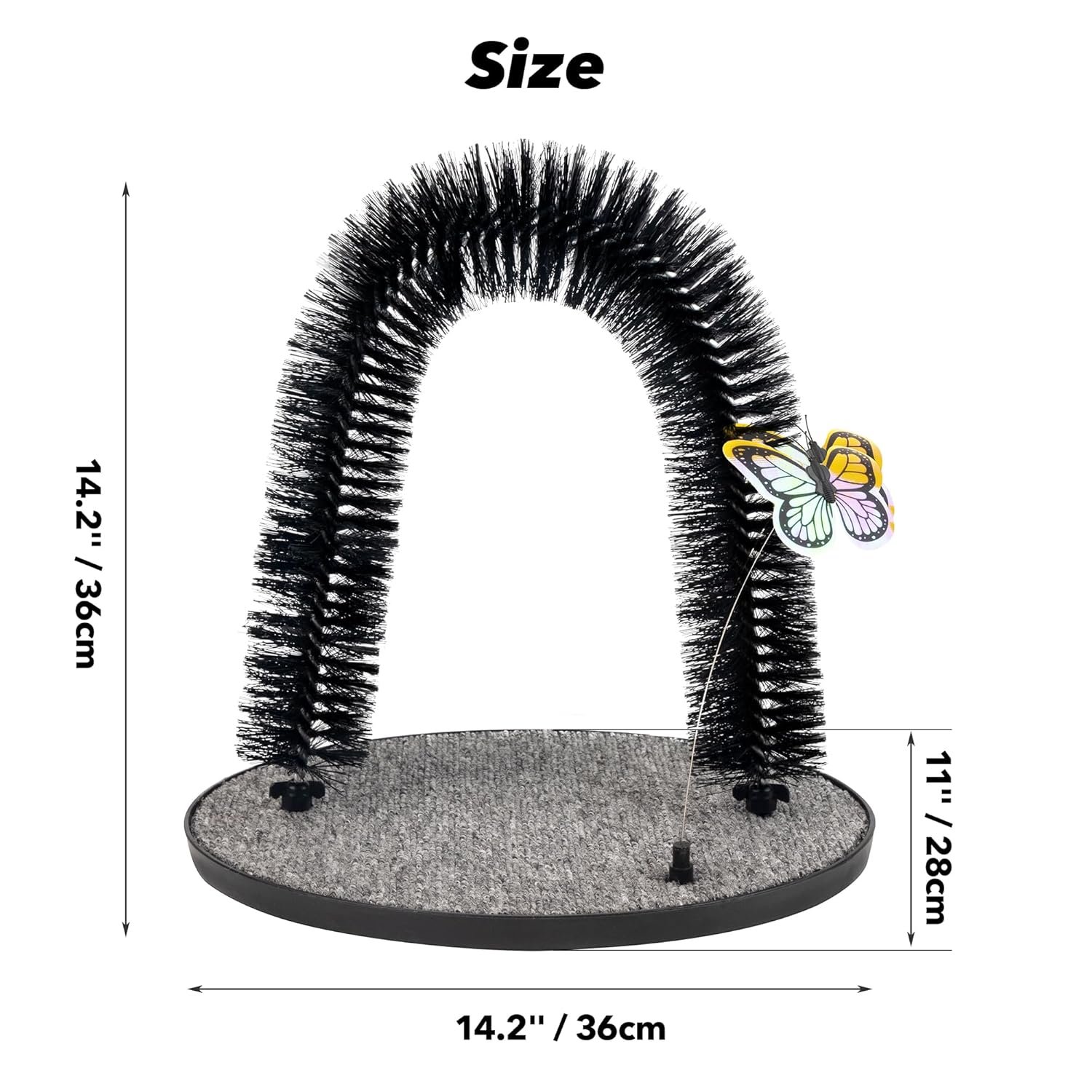 2in1 Cat Arch Self Groomer for Indoor Cats, Back Scratcher Cat Grooming Massage Brush with Sturdy Cat Scratching Pad Durable Brusher Butterfly Toy - Image 7