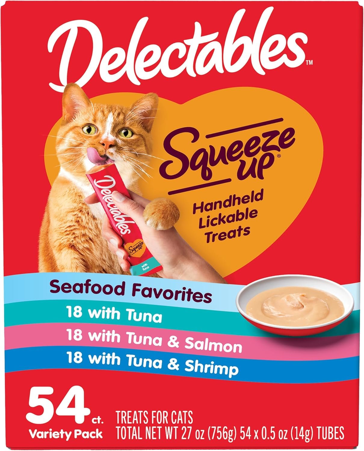 Delectables Squeeze Up Seafood Variety Pack, Creamy Squeezable Puree, Lickable Wet Cat Treats, Grain Free, No Added Fillers, No by-Products, No Added Preservatives, 0.5 Ounces Tube, 54 Tubes Total - Image 2