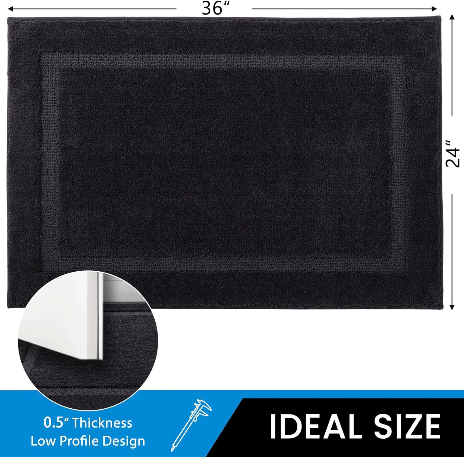 Door Mat Indoor Entrance, Dirt Trapper Entryway Rug with Non-Slip Rubber Backing, Washable Inside Front Entry Rugs, Super Absorbent Doormat for Home, Dog Mat for Muddy Paw, (24" x 36", Black) - Image 3