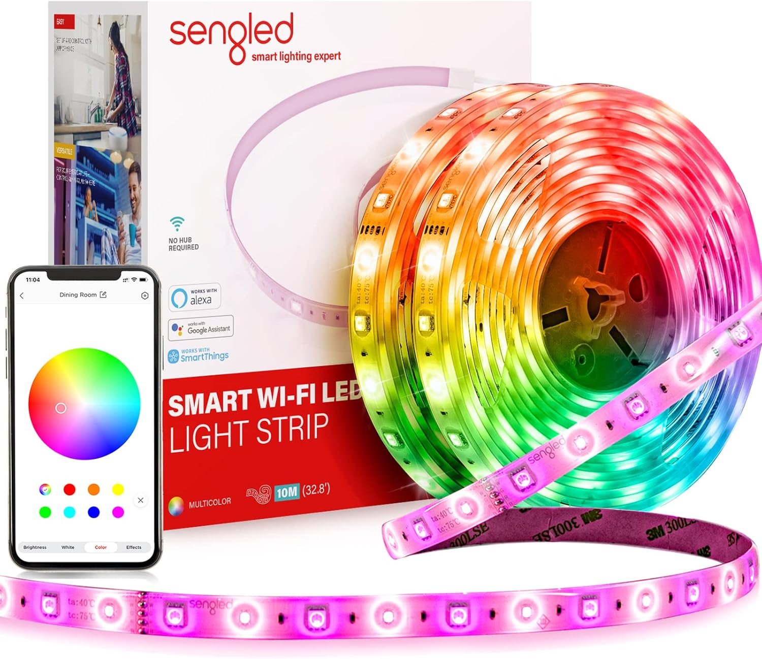 Sengled Smart Wi-Fi LED Multicolor Light Strip, 10M (32.8ft), No Hub Required, Works with Alexa & Google Assistant, RGBW, High Brightness, 2700 Lumens, Adjustable Length, 25,000 Hours Life for Home - Image 2