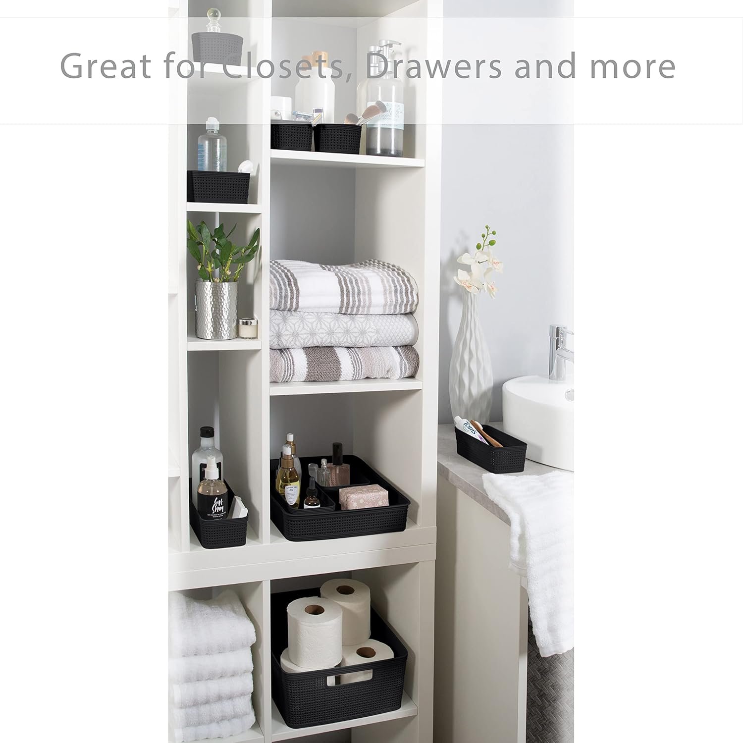 Simplify 10 Piece Organizing Set | Multiple Size Bins | Multipurpose | Office | Desk | Dorm | Bathroom | Storage Basket | Small Items | Accessories | Black - Image 5