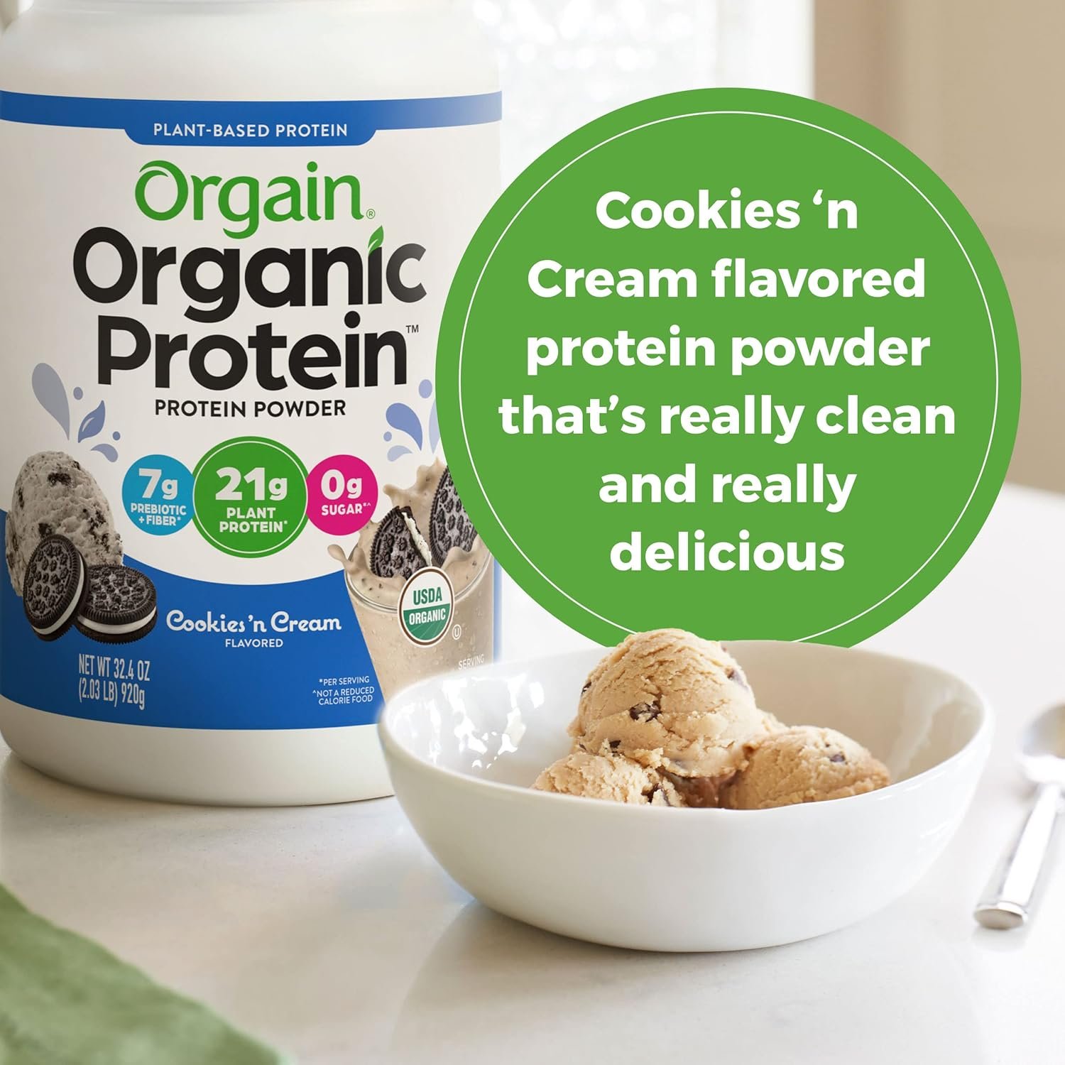 Orgain Organic Vegan Protein Powder, Cookies & Cream - 21g Plant Based Protein, 7g Prebiotic Fiber, Low Net Carb, No Lactose Ingredients, No Added Sugar, Non-GMO, For Shakes & Smoothies, 2.03 lb - Image 7