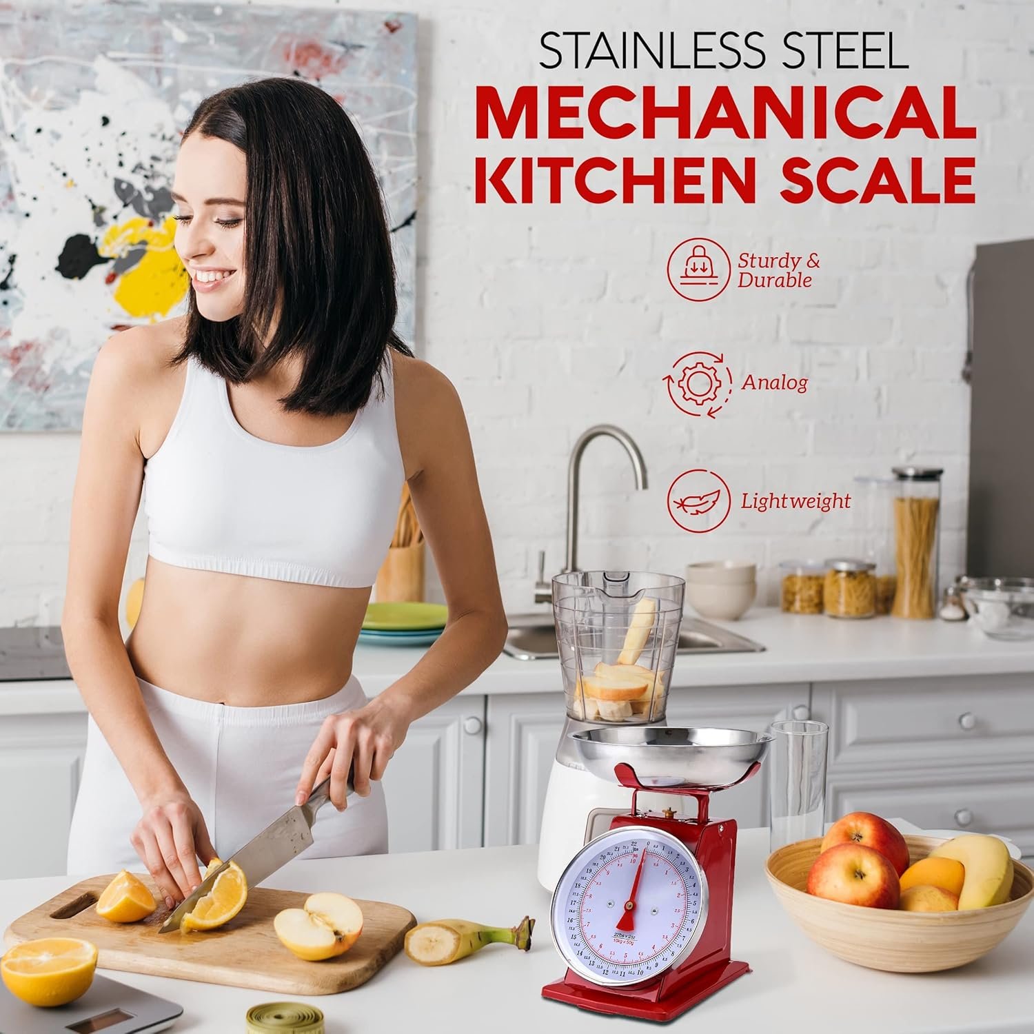 Alpine Cuisine Analog Kitchen Scale Red - Mechanical Kitchen Weighing Food Scale Weighs Up to 22 Lbs., Analog Food Scale for Kitchen - Measures in Grams and Ounces - Food Weight Scale - Image 3