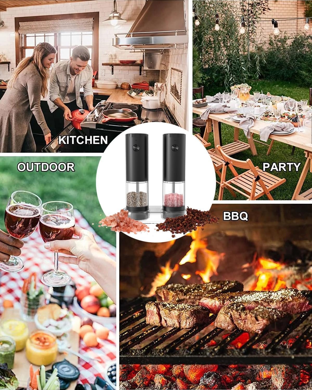 Electric Salt and Pepper Grinder Set - Battery Powered Peppermill Salt Shaker Battery Operated Spice Grinders White Light One Hand Operated Storage Base - Image 9