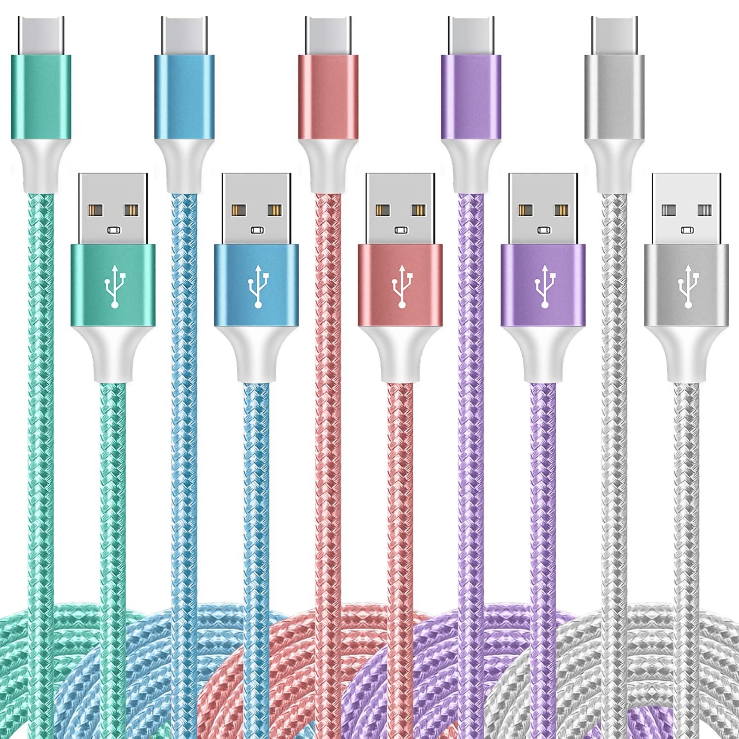 USB C Cable, 5Pack【3/3/6/6/10FT】 Nylon Braided 3A Fast Charging Cord for Samsung Galaxy Samsung Galaxy S22 S21 S20 A20 A50 S10 LG Xiaomi Motorola. - Image 2