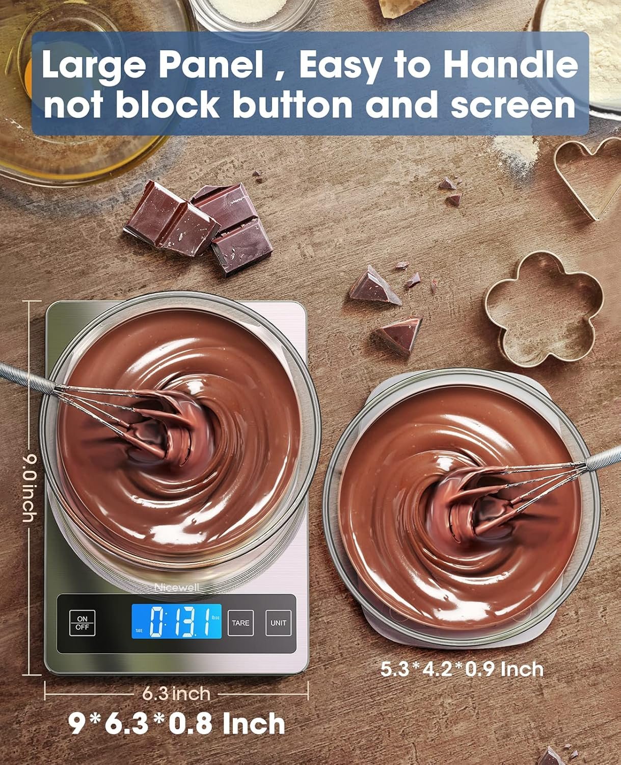 Nicewell Food Scale, 22lb Digital Kitchen Scale Weight Grams and oz for Cooking Baking, 1g/0.1oz Precise Graduation, Stainless Steel and Tempered Glass (Ash Silver) - Image 3