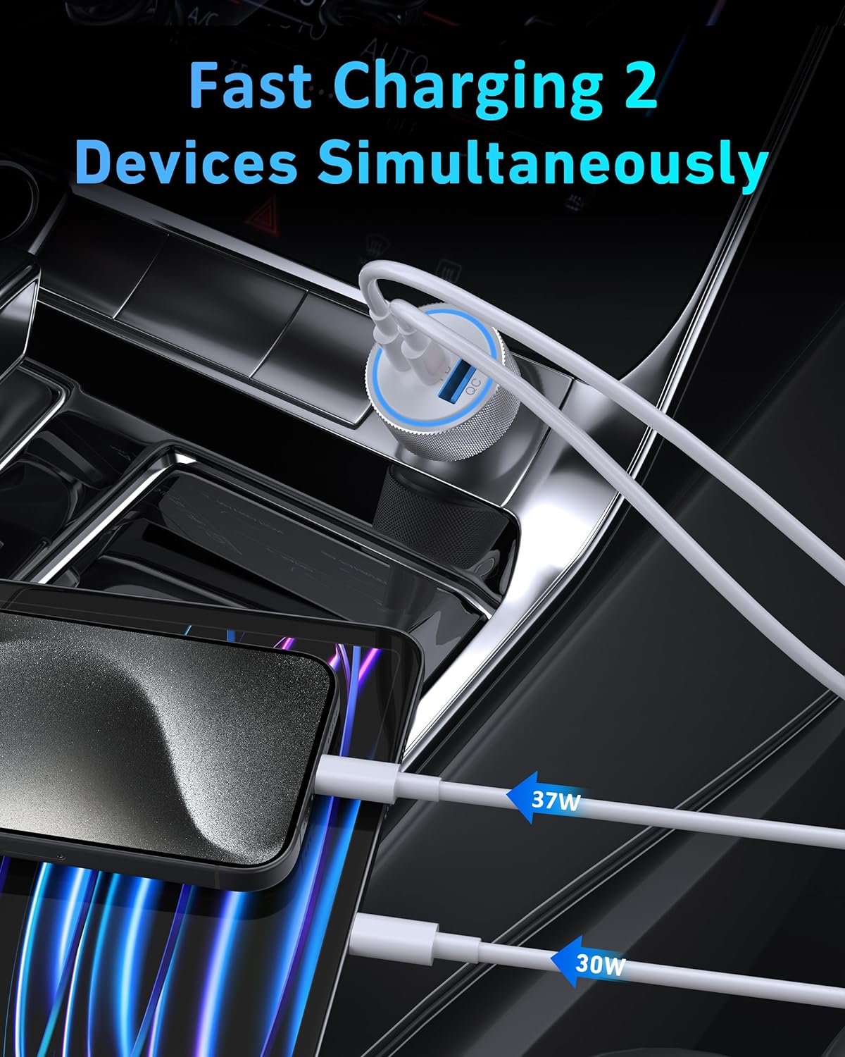 iPhone 15/16 Pro Max Car Charger, 67W 3-Port Fast USB C Car Charger Power Cigarette Lighter Adapter with 3FT USB C to C Cable for iPhone 15/15 Plus/15 Pro Max/16/16 Pro Max, iPad Pro/Air/Mini - Image 5