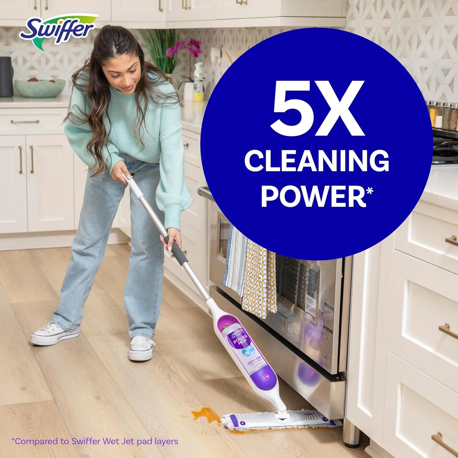 Swiffer PowerMop Multi-Surface Mop Kit for Floor Cleaning, Includes PowerMop, 2 Mopping Pad Refills, 1 Cleaning Solution with Fresh Scent and 2 Batteries - Image 4