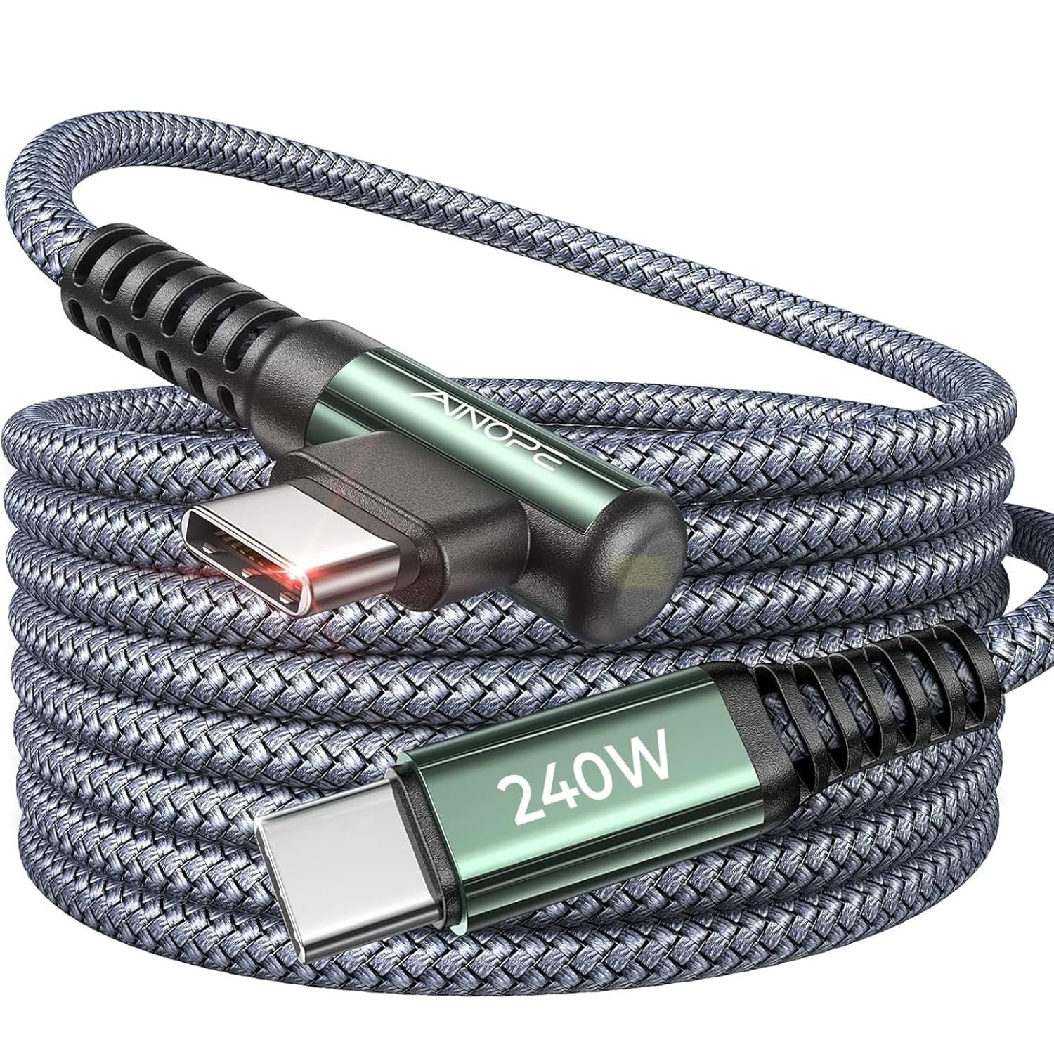 AINOPE 240W USB C to USB C Cable (10ft 1Pack Chubby Cable USB C) USB C to USB C Fast Charging Cable, Right Angle USB C Charger Cable for iPhone16 Charger Cord, MacBook Pro, iPad Pro/Air, Samsung,Grey - Image 2