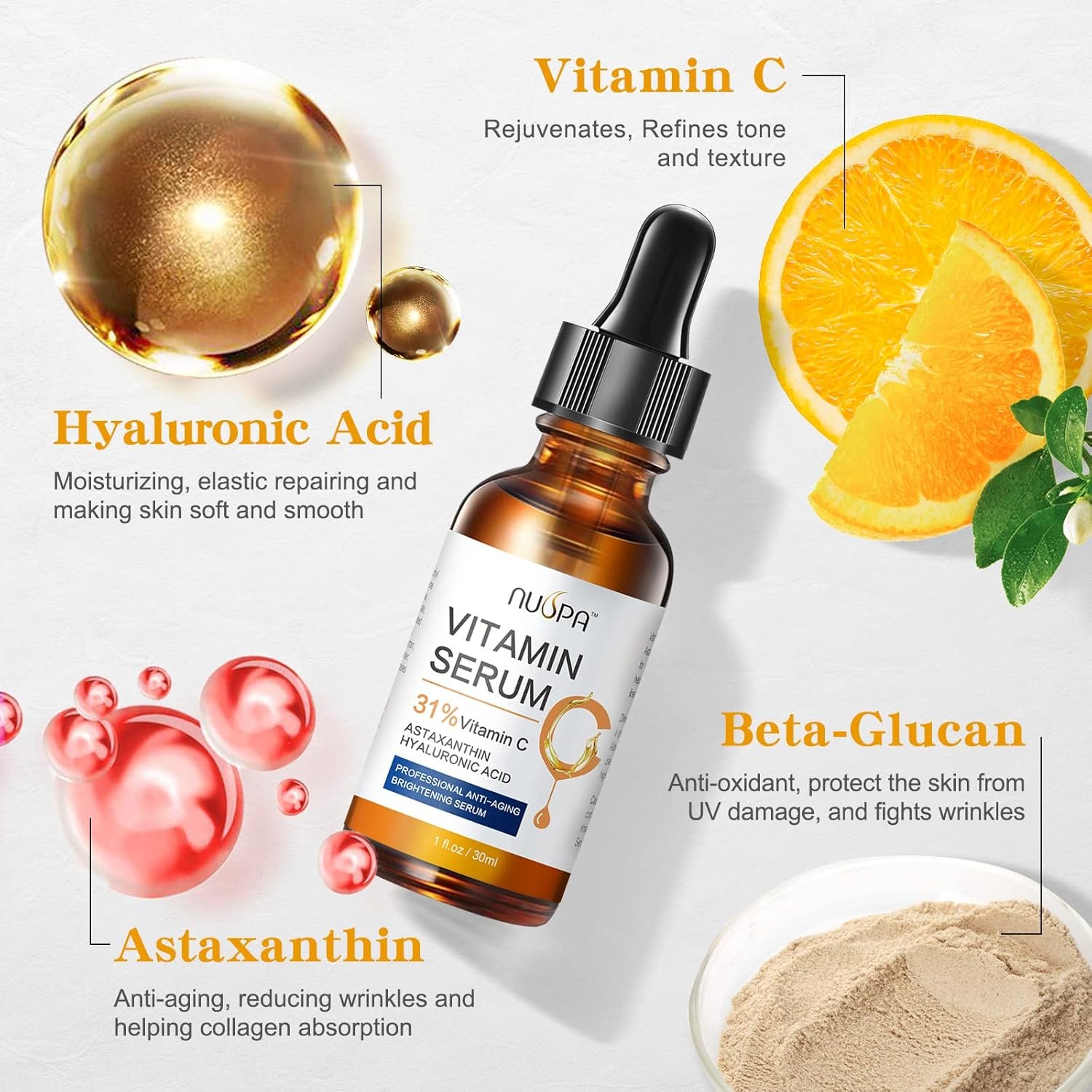 Vitamin C Serum for Face 2oz 31% Vitamin C Facial Moisturizer Serum Anti Aging Serum Reduces Age Spots and Sun Damage Natural Brightening Serum with Hyaluronic Acid and Astaxanthin - Image 5