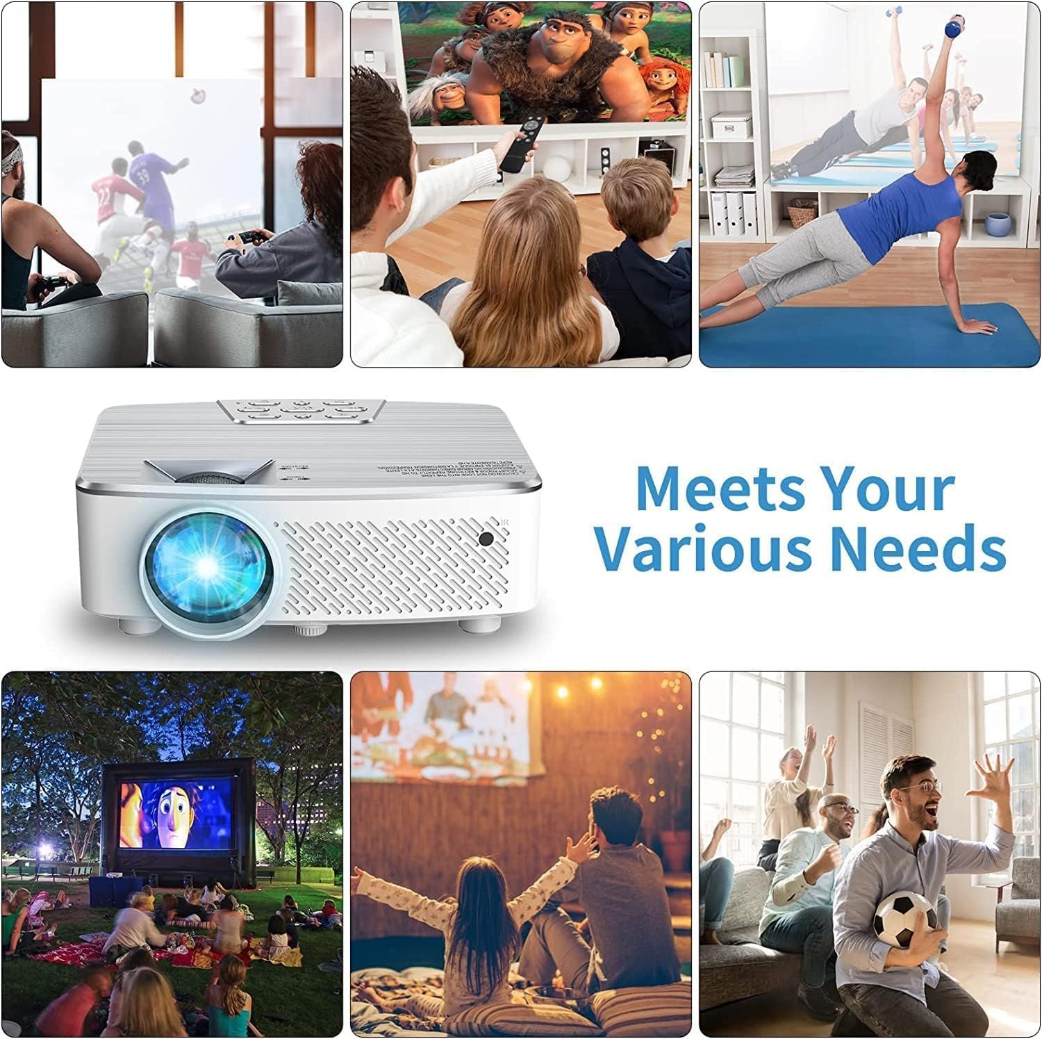 Projector with Bluetooth, Native 1080P Full HD Projector with Speaker, 9500 Lumens Outdoor Portable Movie Mini Projector Compatible with Laptop, Smartphone, TV Stick, Xbox, Roku - Image 6