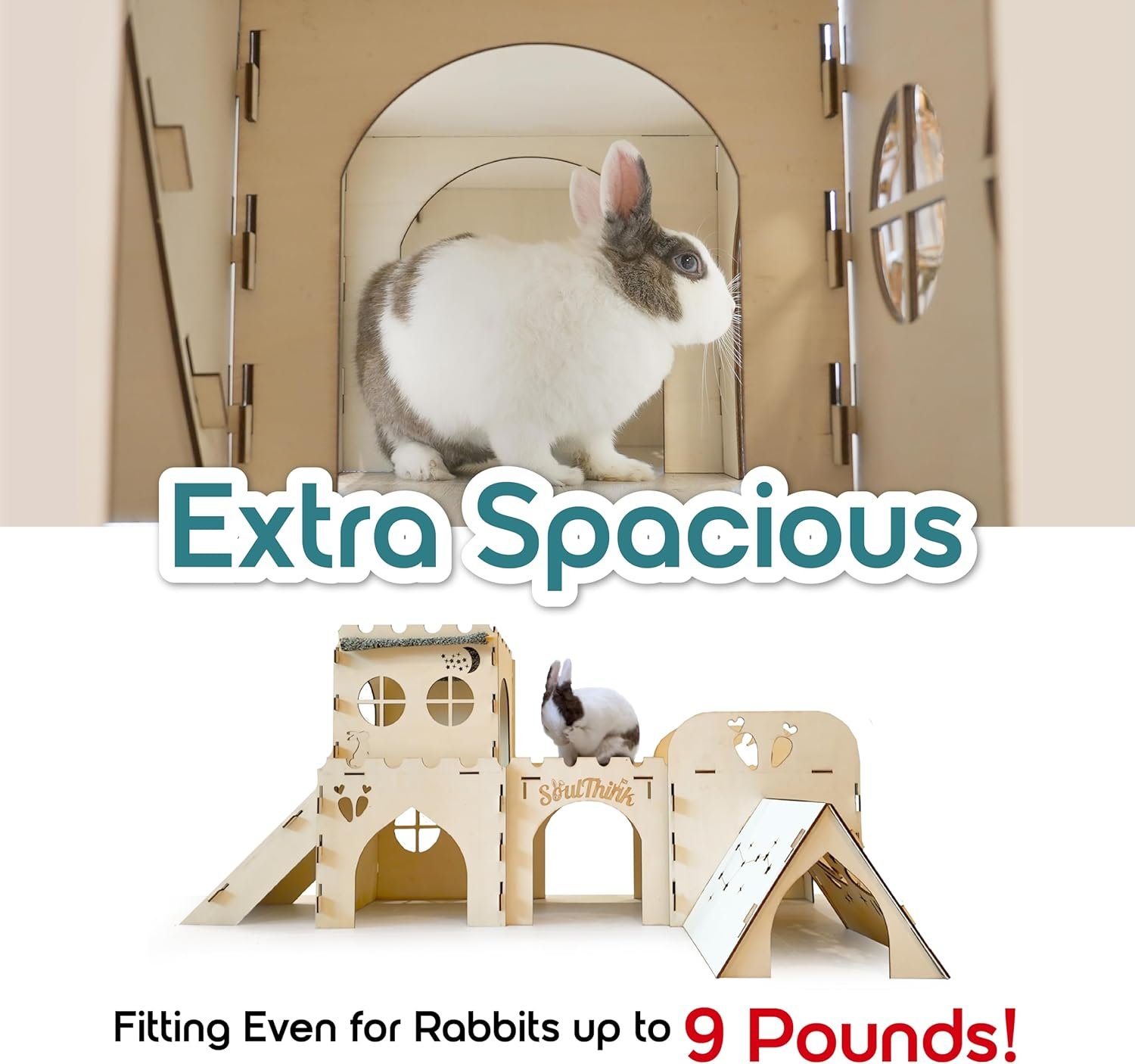 Soulthink® Extra Large Rabbit Hideout and Castle - Easy to Assemble Wooden Rabbit Houses and Hideouts with Ramps and Tunnels Bunny Castle and Rabbit House for Rabbits to Hide and Play Indoor - Image 8