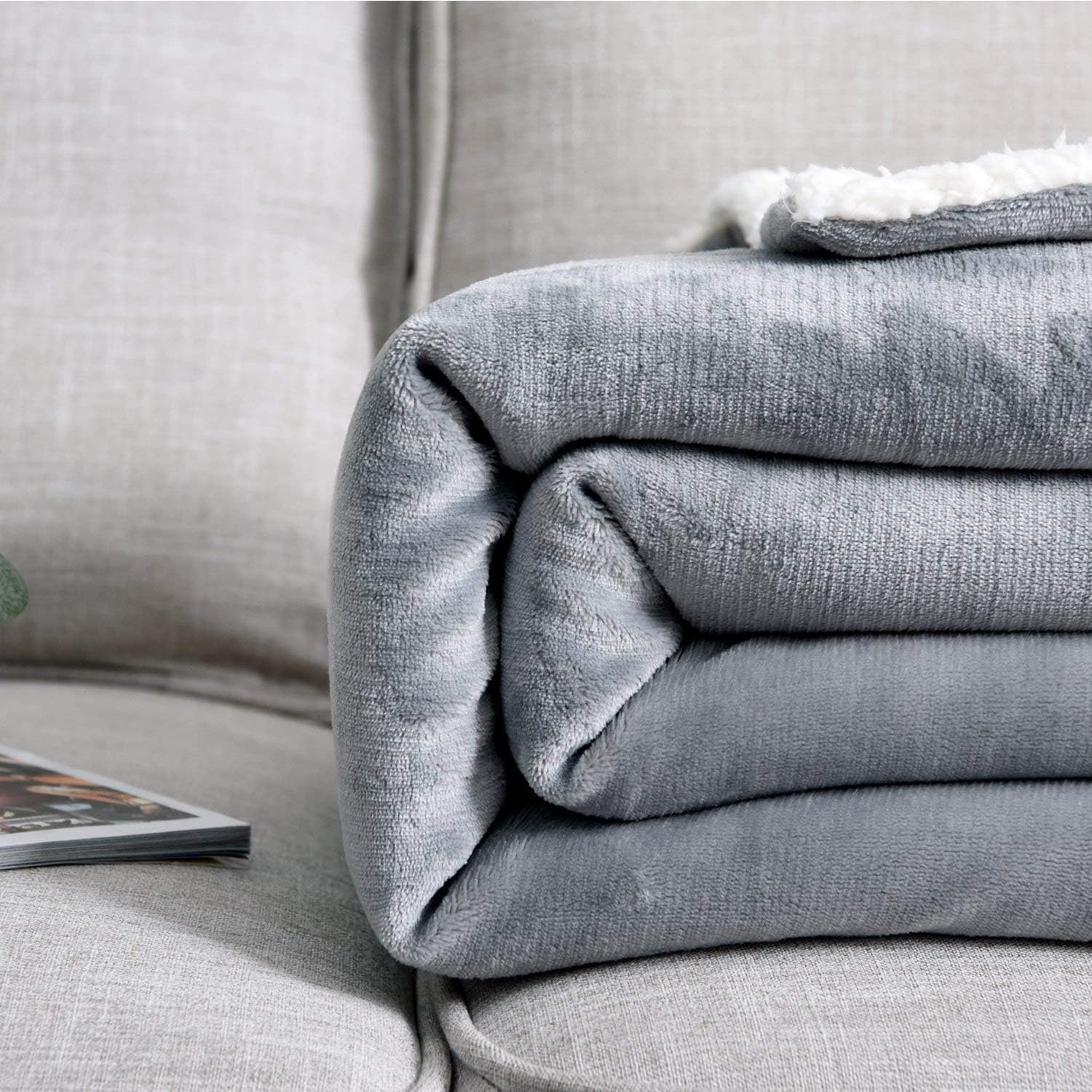 NANPIPER Sherpa Blanket Warm Blankets for Winter Super Soft Fuzzy Flannel Fleece/Wool Like Reversible Velvet Plush Couch Blanket Lightweight(Light Grey Throw Size 50"x60") - Image 6