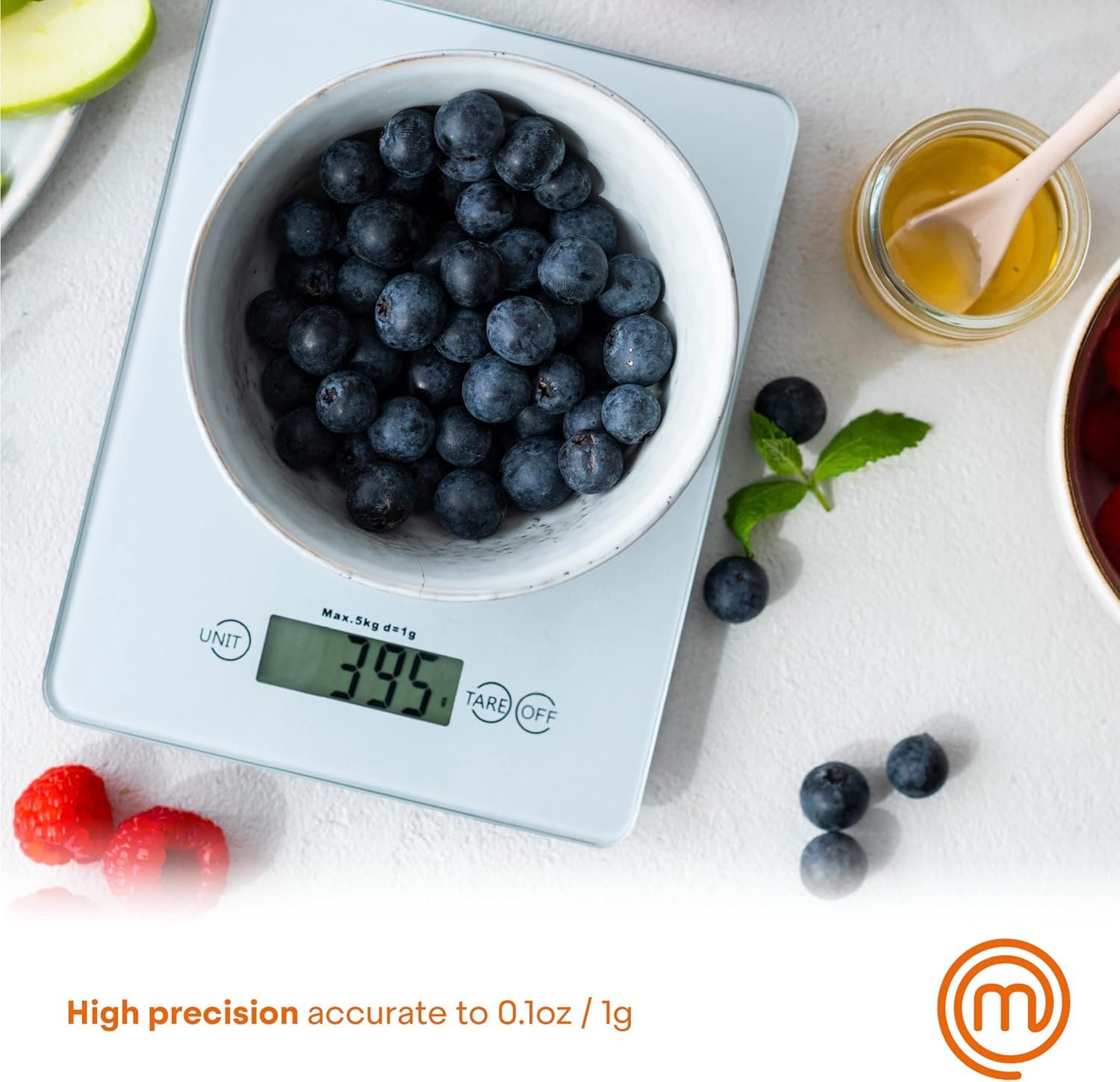MasterChef Digital Food Scale Grams and Ounces for Kitchen, Portable Food Weight Scale with LCD Display for Baking & Cooking, Tempered Glass Scales, Weighing Precision of 0.1oz, 11lb Weight Capacity - Image 3