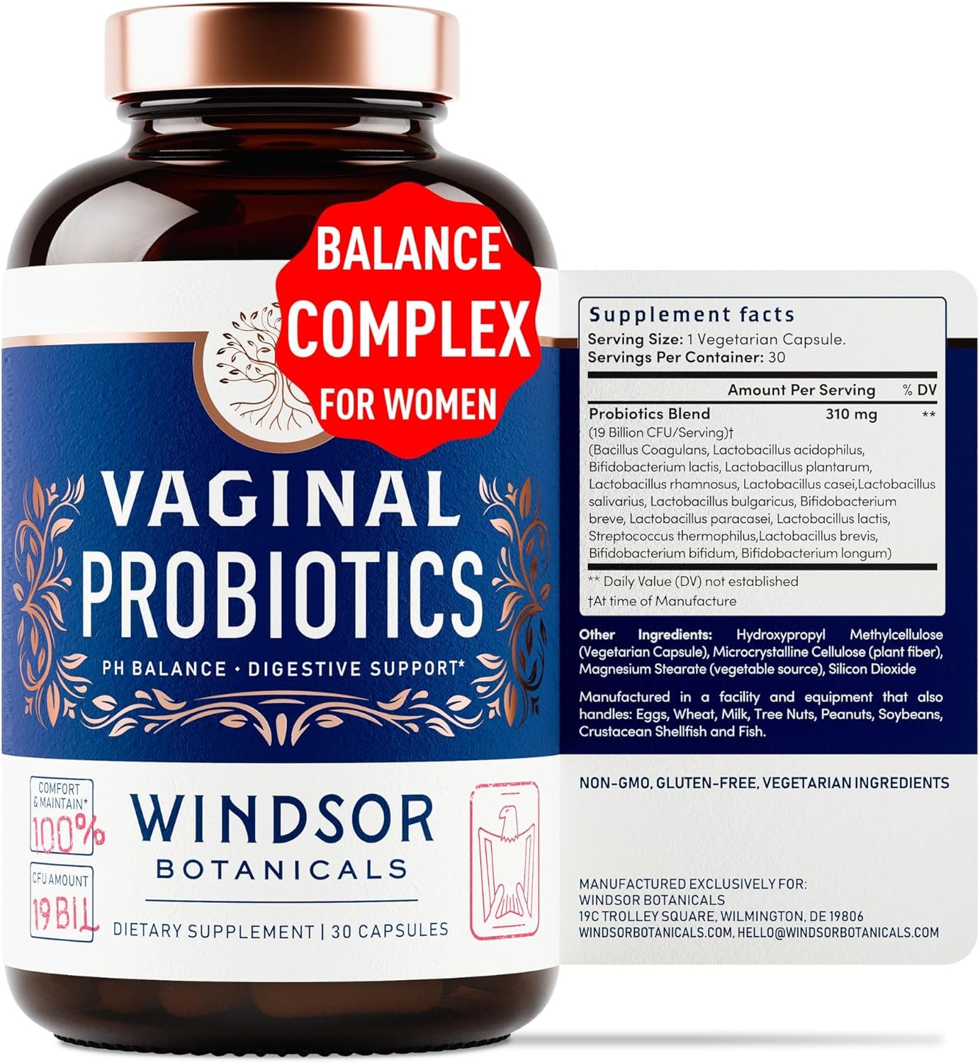 Vaginal Probiotics for Women - 19Bil CFU Lactobacillus Salivarius Probiotic for PH Balance, Digestive, Gut Health - Feminine Balance Complex Probiotics for Women BV Support Supplements - 30 Capsules - Image 2