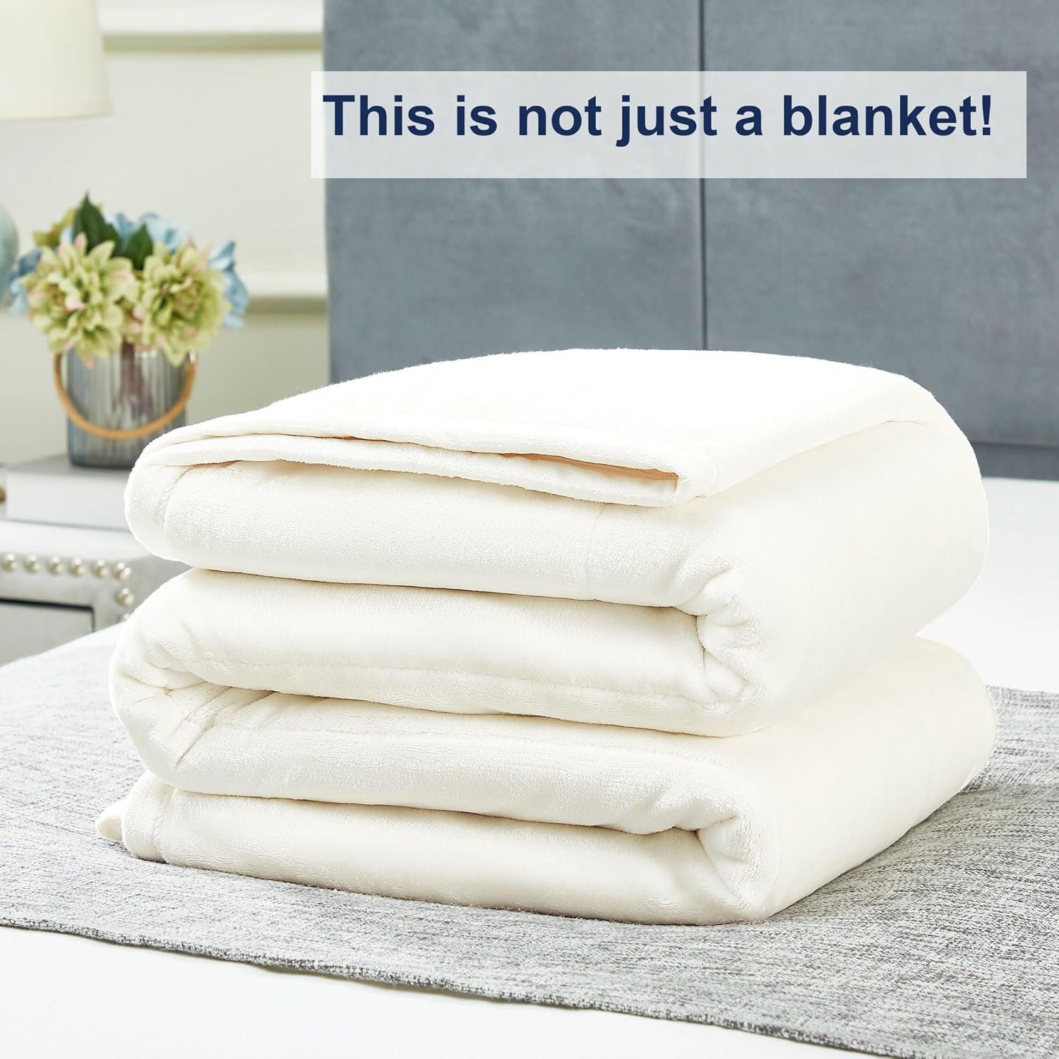 DREAMNINE Extra Thick 3 Layers Soft Flannel Fleece Blanket for Couch Sofa 50" x 60", Luxury Warm Fuzzy Velvet Blanket for Winter, Solid Cozy Plush Microfiber Blanket for Bedroom, Washable, Cream White - Image 9