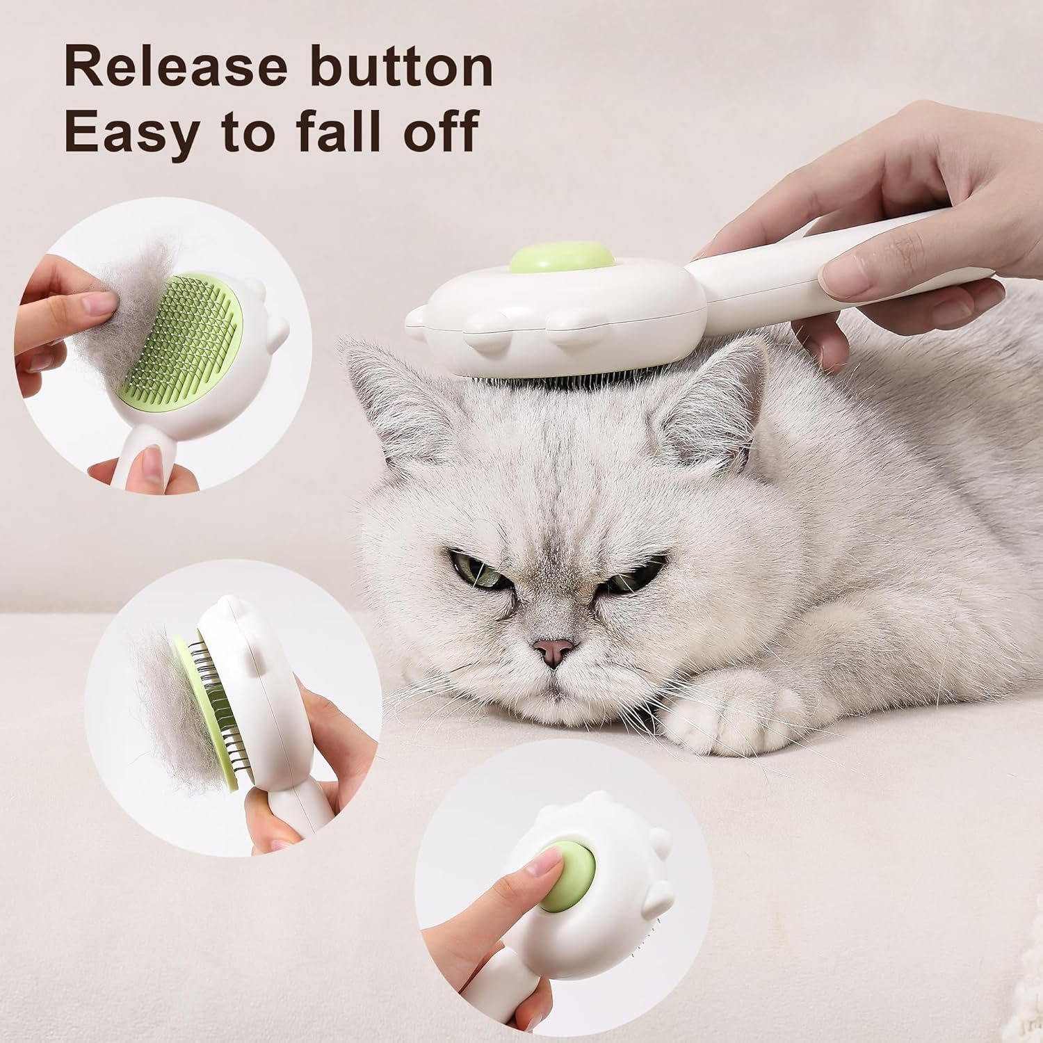 Cat Brush with Release Button, Cat Grooming Brush for Long or Short Haired Cats, Self Cleaning Slicker Brushes Removes Loose Undercoat, Hair Slicker Brush for Pet Massage (White) - Image 4