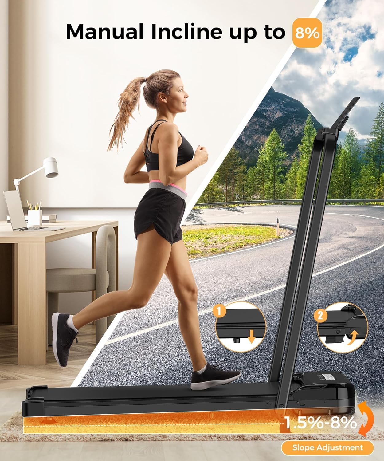 Walking Pad, Under Desk Treadmill, Walking Pad with Incline, 2 in 1 Treadmills for Home/Office, Compact Portable Foldable Treadmill, Installation-Free Low Noise, Safety Lock and LED Display - Image 5