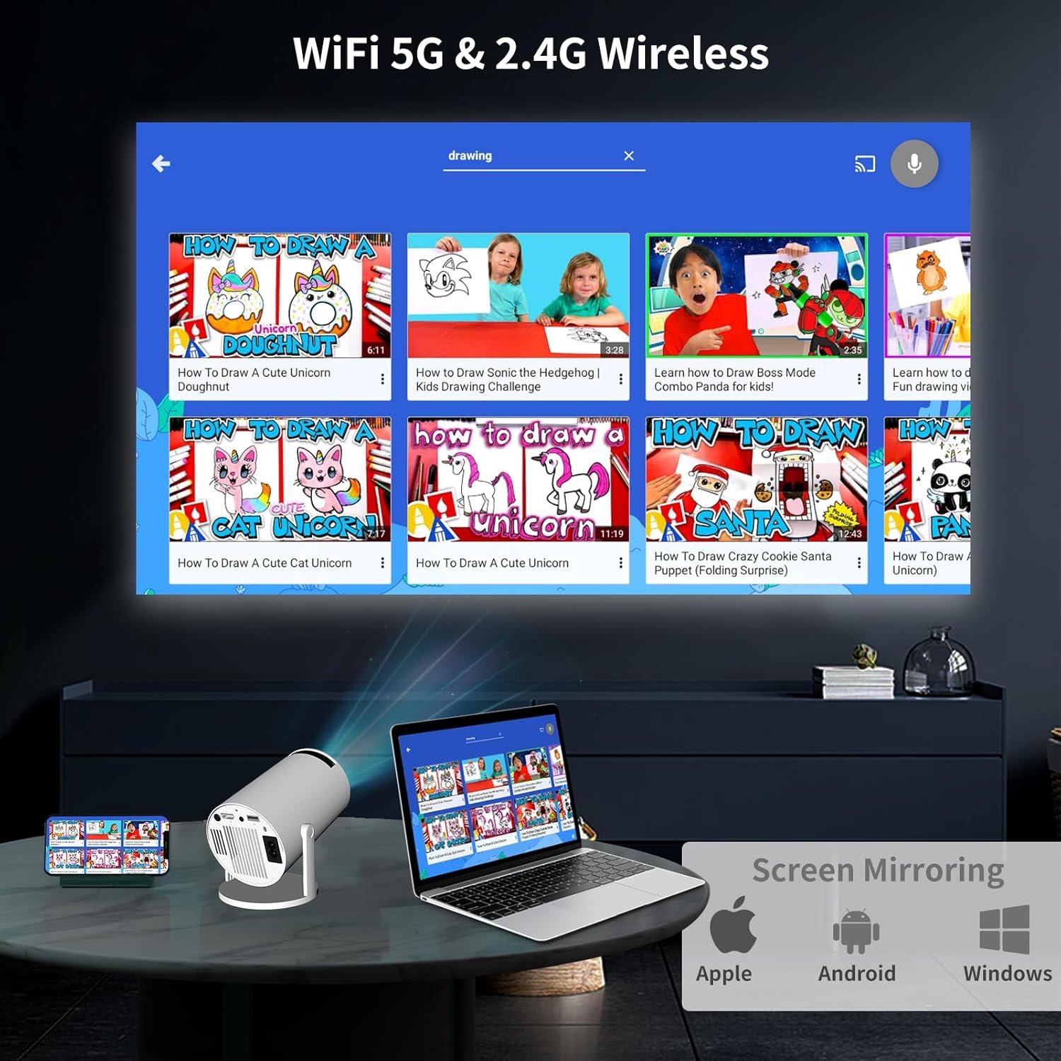 Mini Projector Android 11.0, WiFi Bluetooth 1080P Support Smart Projector, Auto Keystone, 180 Degree Rotation, Home Video Projector, Compatible with Smartphone, HDMI,USB,Fire Stick, PS5 - Image 4