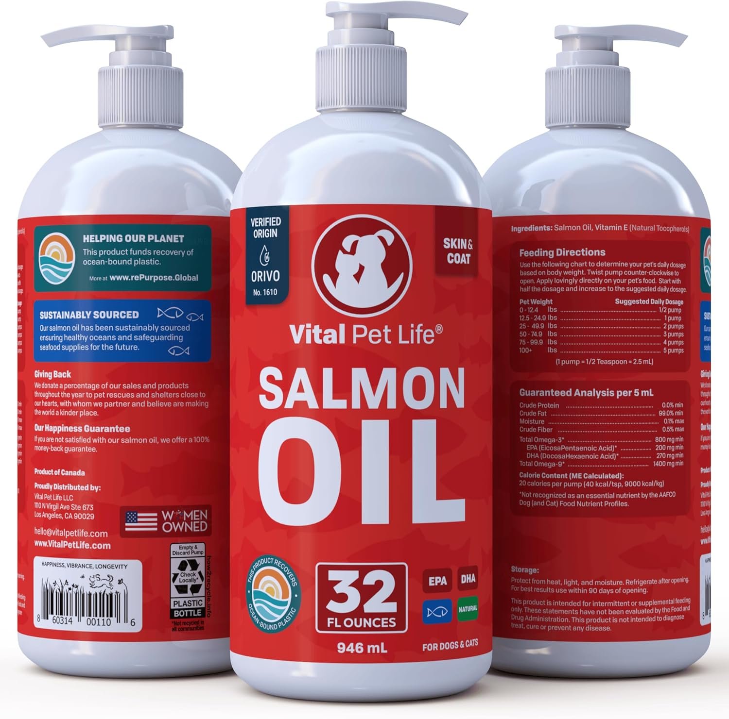 Salmon Oil for Dogs & Cats - Healthy Skin & Coat, Fish Oil, Omega 3 EPA DHA, Liquid Food Supplement for Pets, All Natural, Supports Joint & Bone Health, Natural Allergy & Inflammation Defense, 32 oz - Image 8