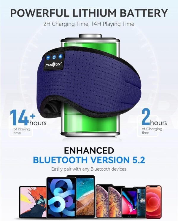 MUSICOZY Sleep Headphones Bluetooth 5.2 Headband Breathable Sleeping Headphones, Wireless Music Eye Mask Earbuds Earphones for Side Sleepers Men Women Air Travel Cool Tech Gadget Gifts - Image 5