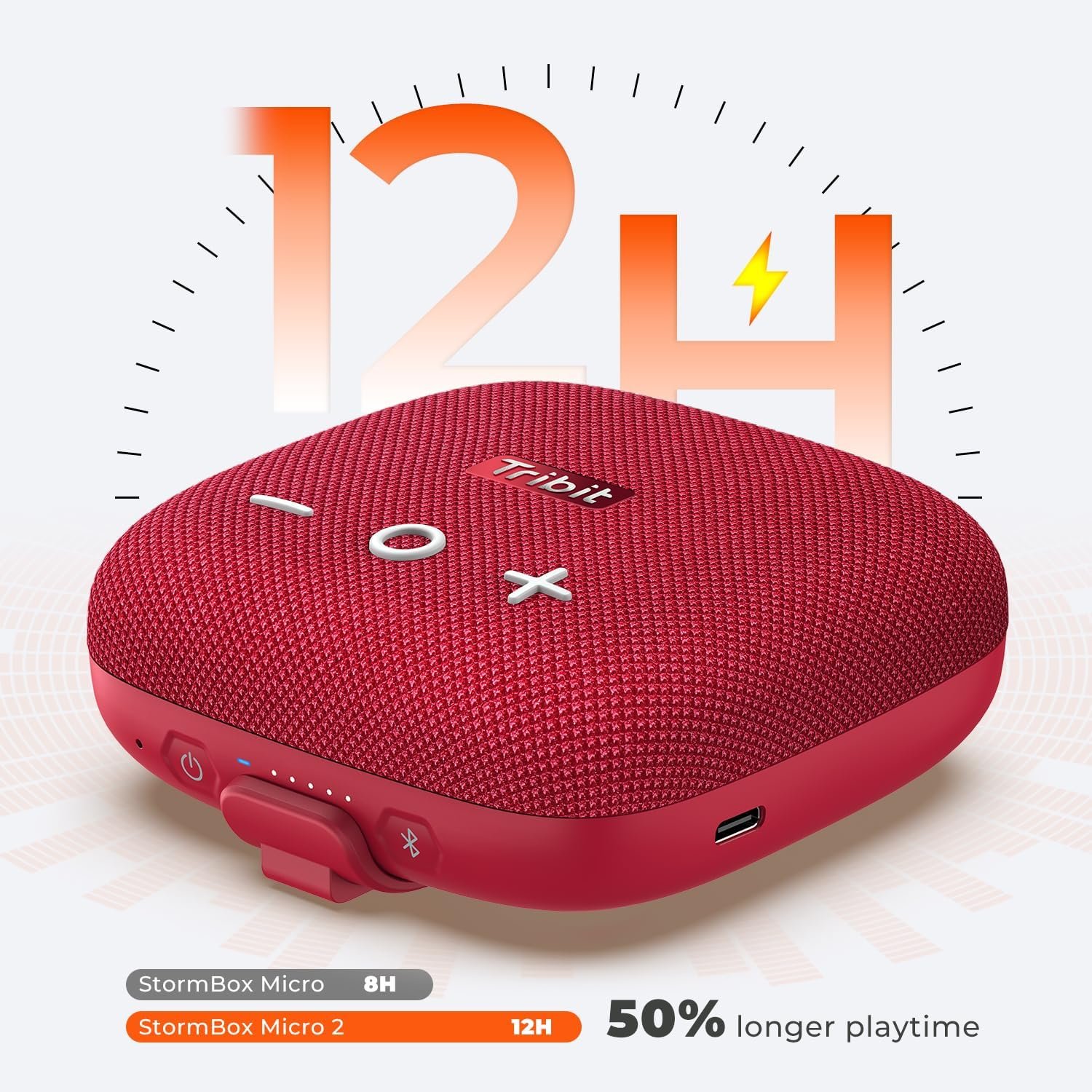 Tribit StormBox Micro 2 Portable Bluetooth Speaker, Bluetooth 5.3 Speakers with XBass, IP67 Waterproof, 12H Playtime Long Battery Powerbank for Outdoor Camping Biking (Red) - Image 5