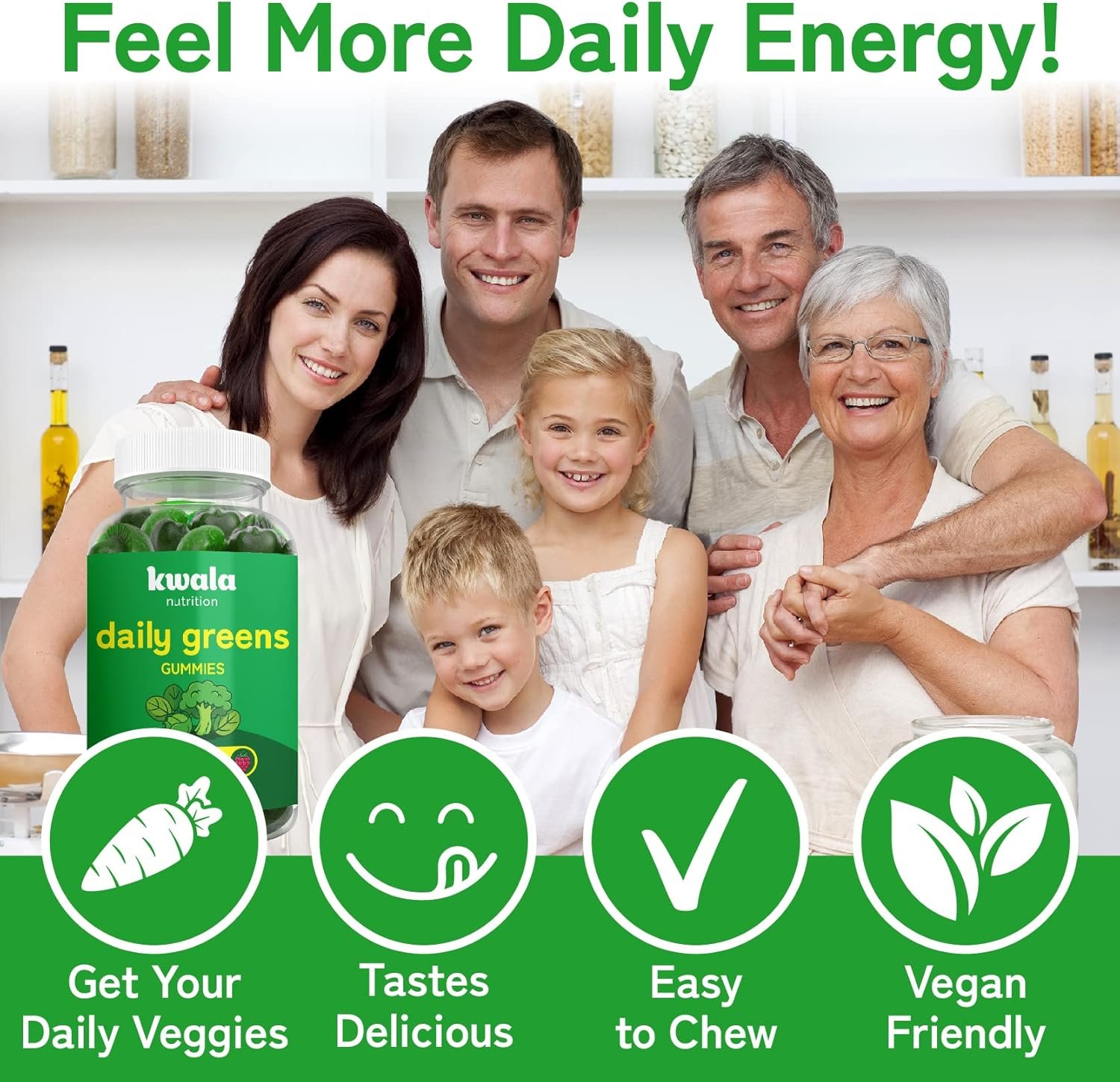 Daily Super Greens Gummies to Boost Energy | with Moringa, Spirulina, Chlorella, Veggies & More | Includes 8 Blends | for Women and Men | Vegan, Non-GMO Supplement | 60 Count - Image 3