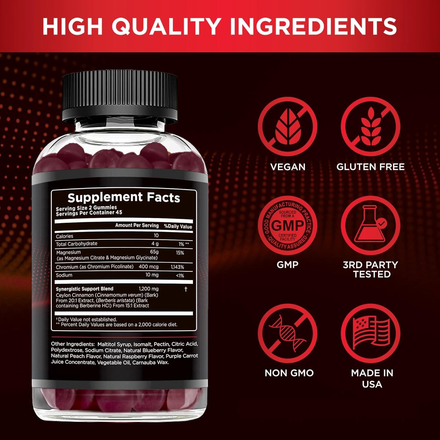 Berberine Gummies with Ceylon Cinnamon Sugar Free – 1200mg for Blood Sugar Support, Heart Health, and Energy Boost – Vegan, Non-GMO, 90ct - Image 5