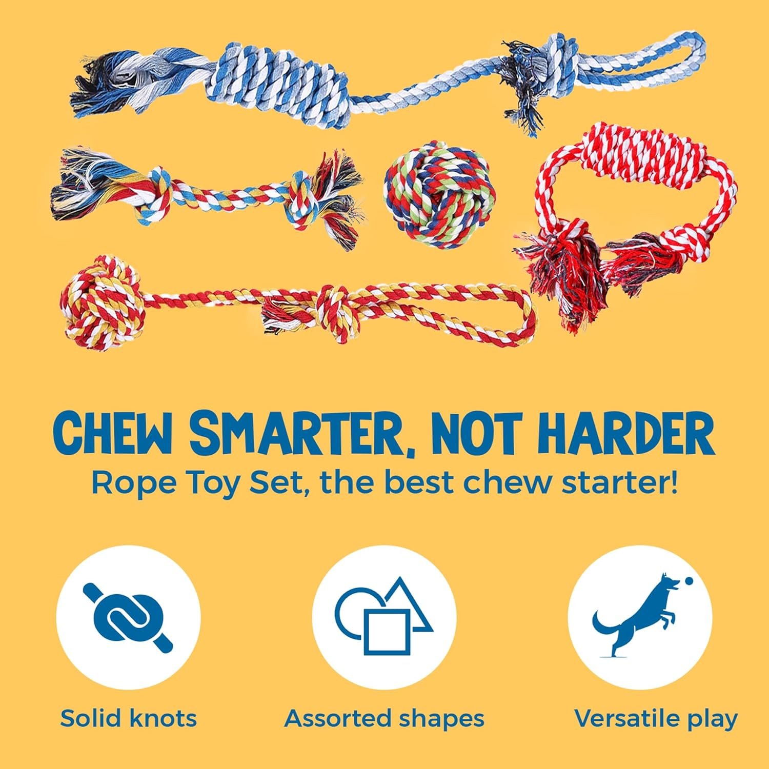 SunGrow, 5-Pack Ferret Rope Chew Teething Toys, Puppy Chew Toys & Accessories for Cage, Machine-Washable Durable Cotton Knotted Rope Dog Tug Toys for Small to Medium Breeds, 3” - 19” - Image 4