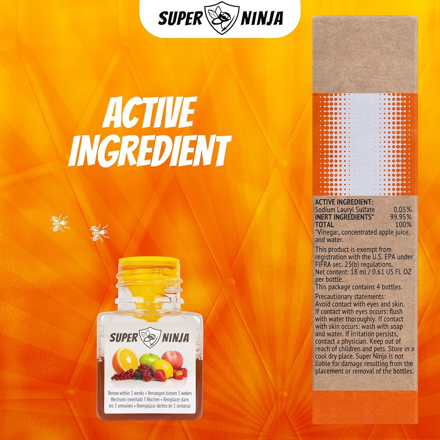 Super Ninja Fruit Fly Traps for Indoors - 4 Traps - Highly Effective Eco-Friendly Fruit Fly Catcher for Indoors - Pet and Child Safe - Up to 3 Weeks per Bottle - Image 10