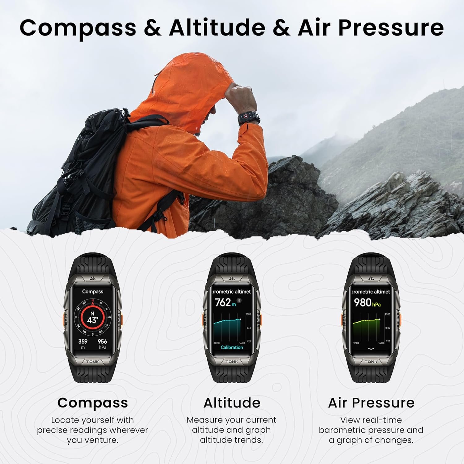 GPS Smart watch for Men Women, 3D Curved Glass, Full Stainless Steel Body, 6 Satellite Positioning, Compass, 100M Waterproof, Answer/Make Call, 1.64" AMOLED Screen, Compatible for Android iOS - Image 8